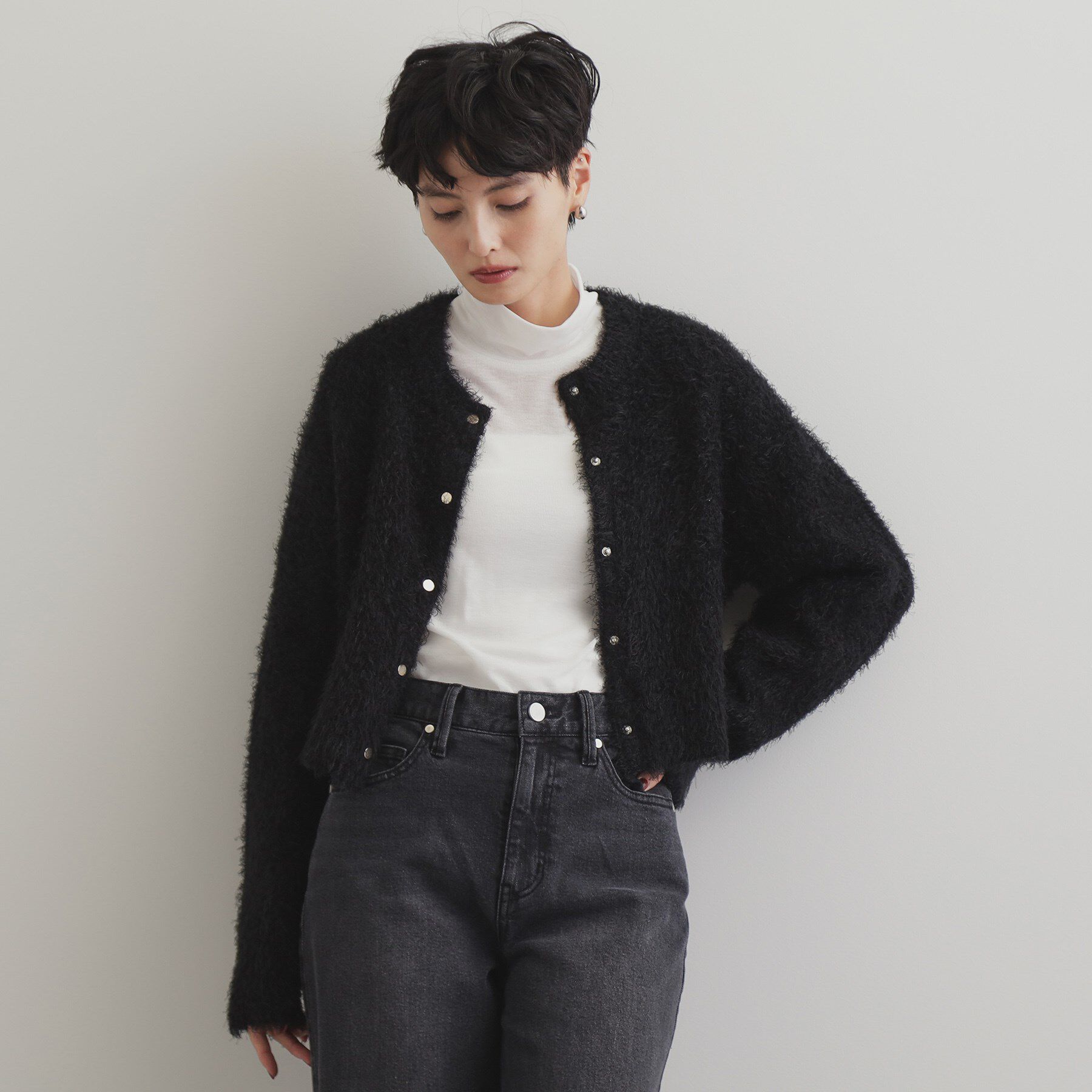 OPAQUE.CLIP「《6color》シャギーニットショートカーディガン【洗濯機洗い可】」|カーディガン|