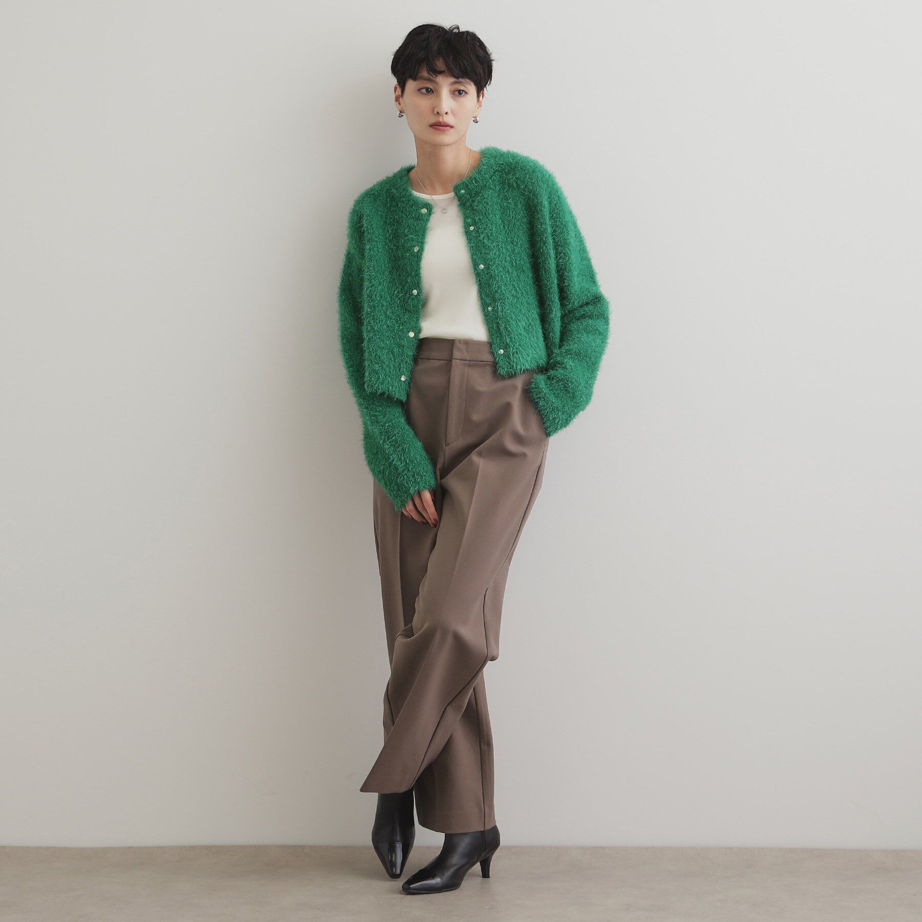 OPAQUE.CLIP「《6color》シャギーニットショートカーディガン【洗濯機洗い可】」|カーディガン|