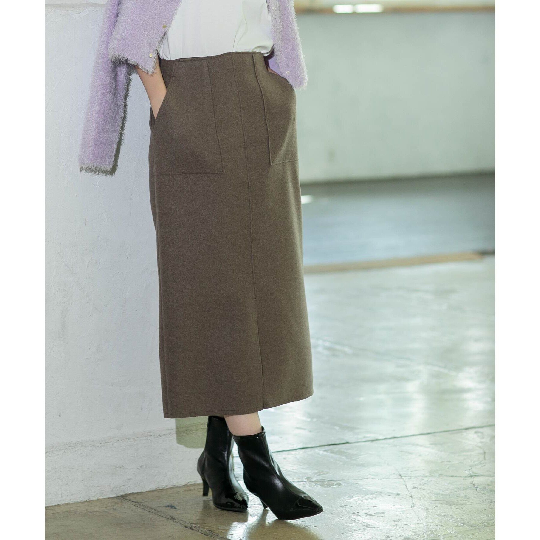 OPAQUE.CLIP「《S-LLsize/7color》ウールライクストレッチタイトスカート【洗濯機洗い可】」|スカート|モカブラウン(842