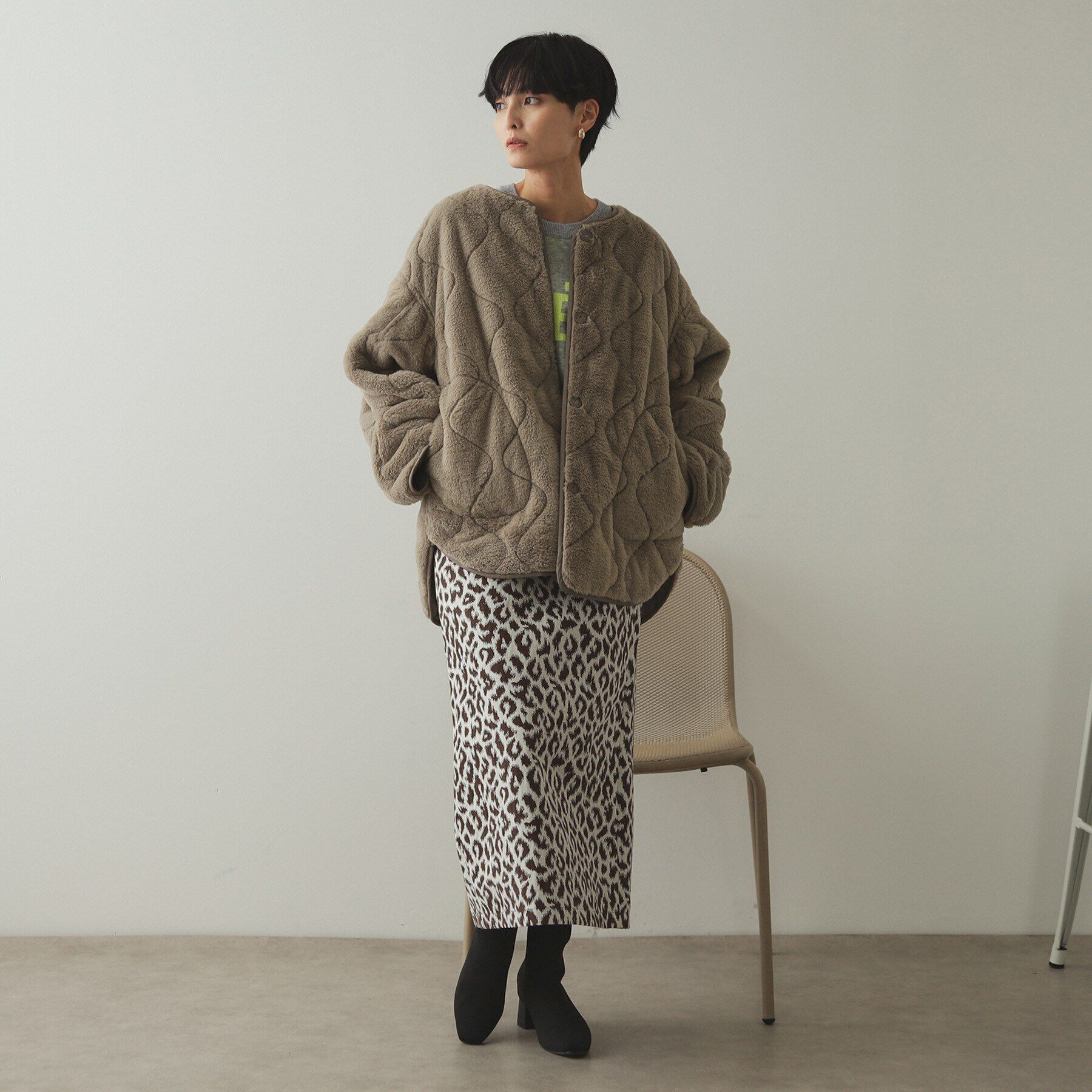 OPAQUE.CLIP「《リバーシブル》キルティング&times;フェイクファージャケット【洗濯機洗い可】」|ノーカラーコート|