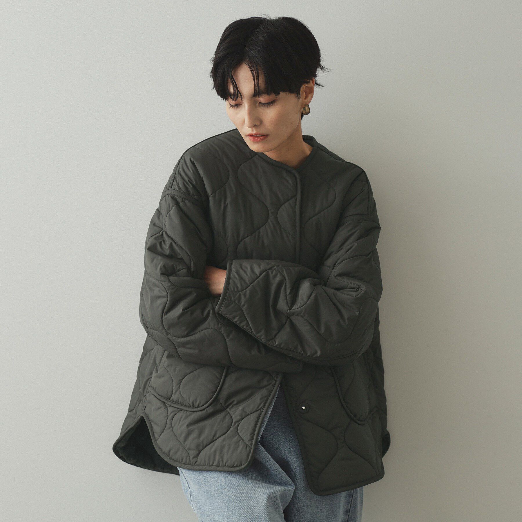 OPAQUE.CLIP「《リバーシブル》キルティング&times;フェイクファージャケット【洗濯機洗い可】」|ノーカラーコート|