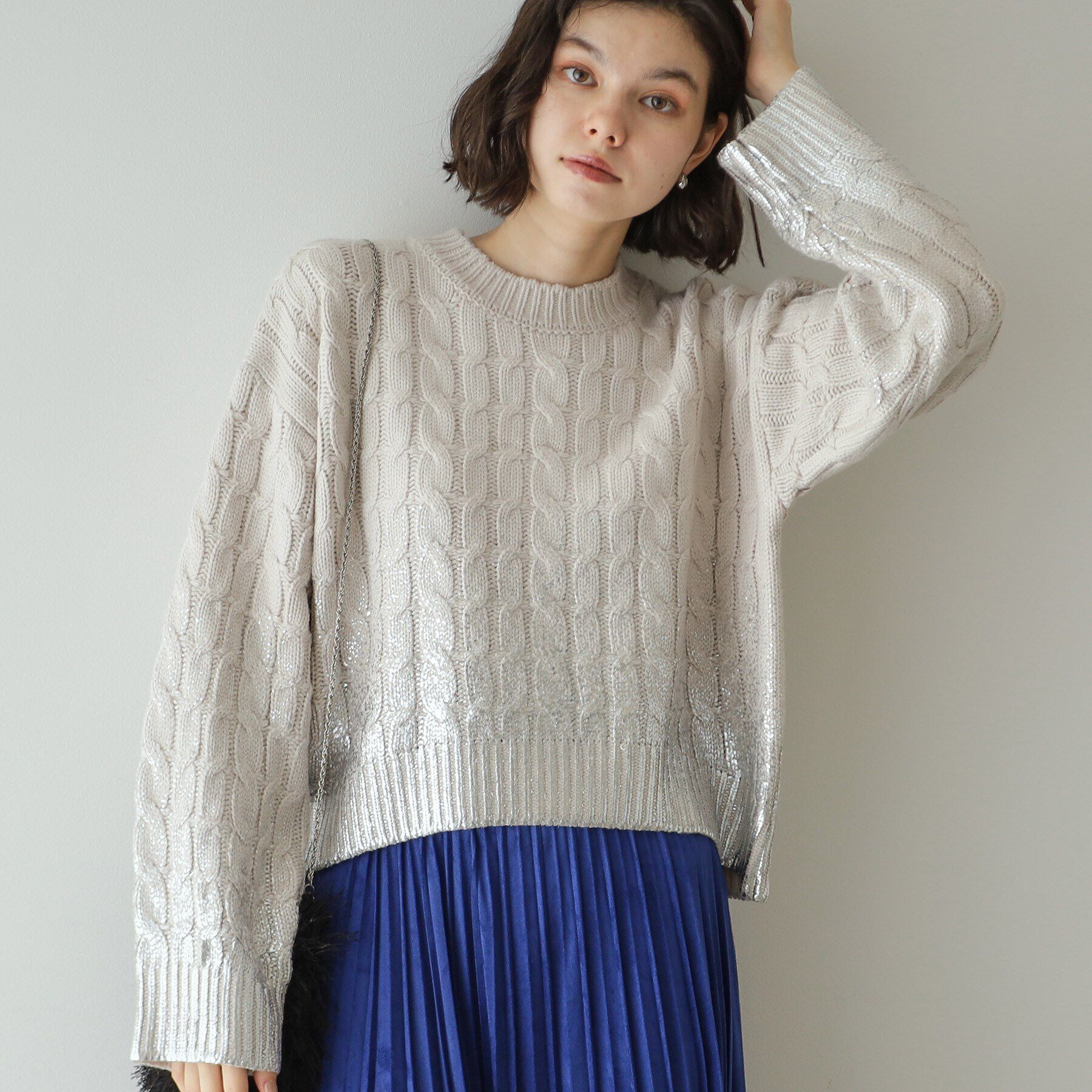 OPAQUE.CLIP「箔プリントケーブルニット【洗える】」|ニット・セーター|