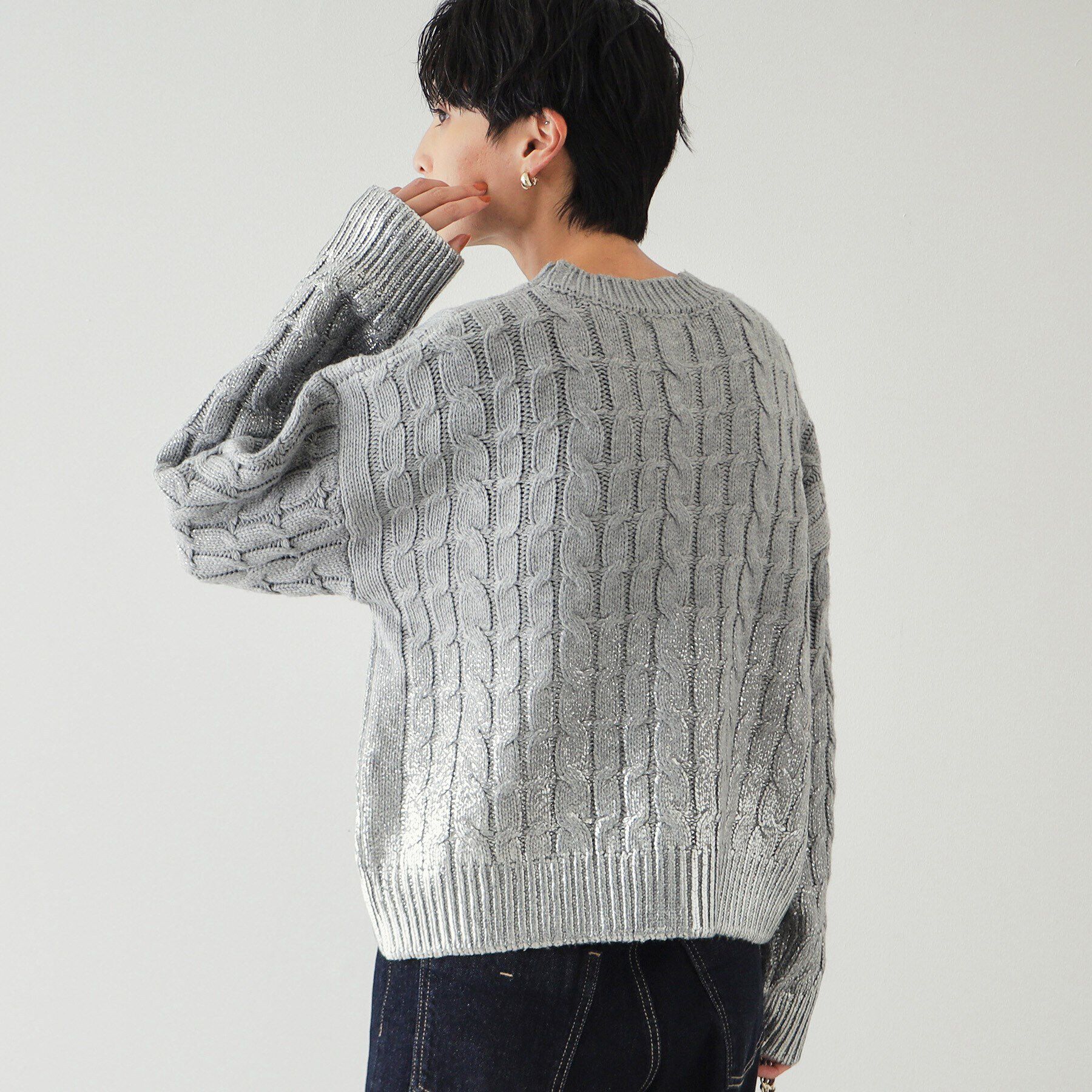 OPAQUE.CLIP「箔プリントケーブルニット【洗える】」|ニット・セーター|