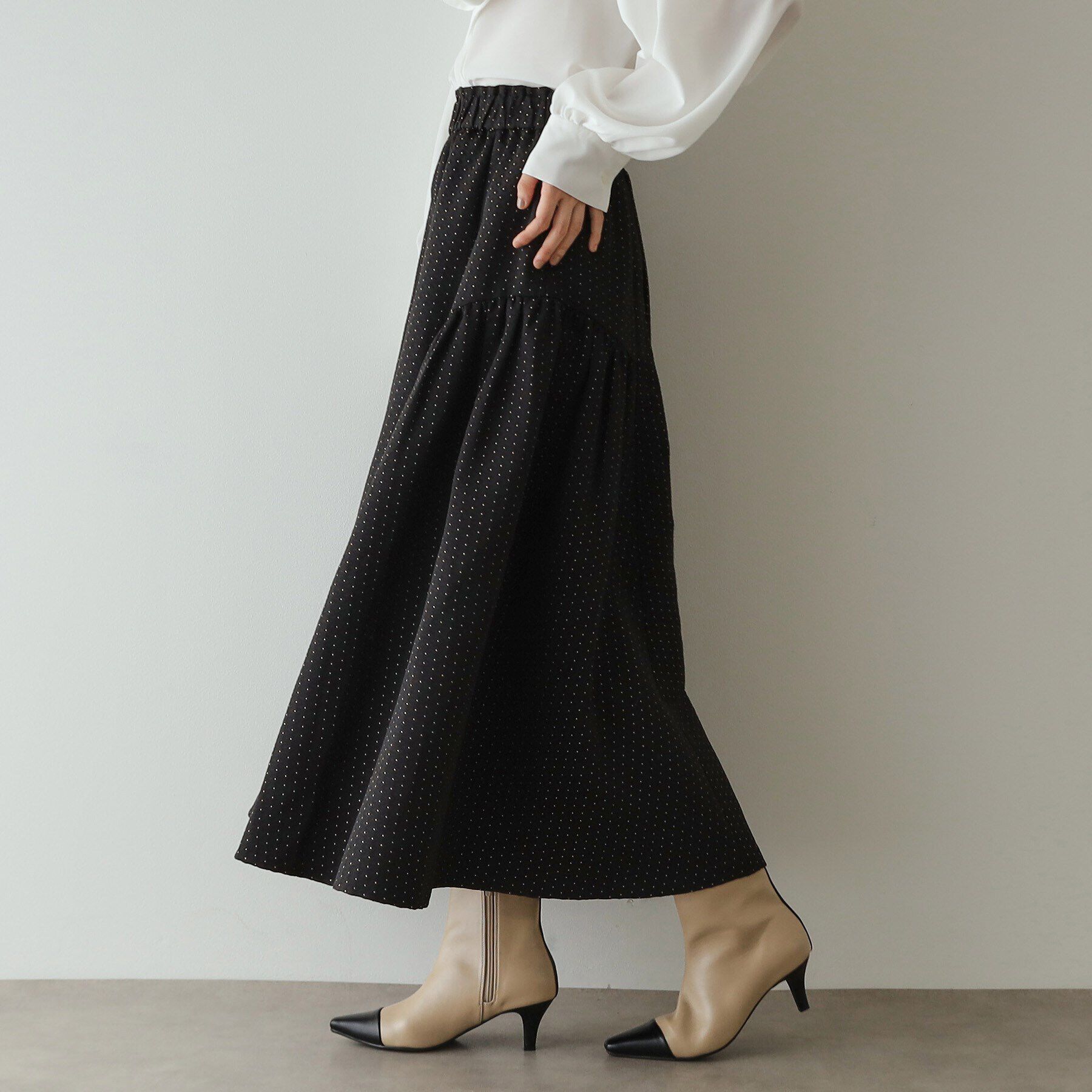 OPAQUE.CLIP「ドットジャカードフレアスカート【洗濯機洗い可】」|スカート|ブラック(119)