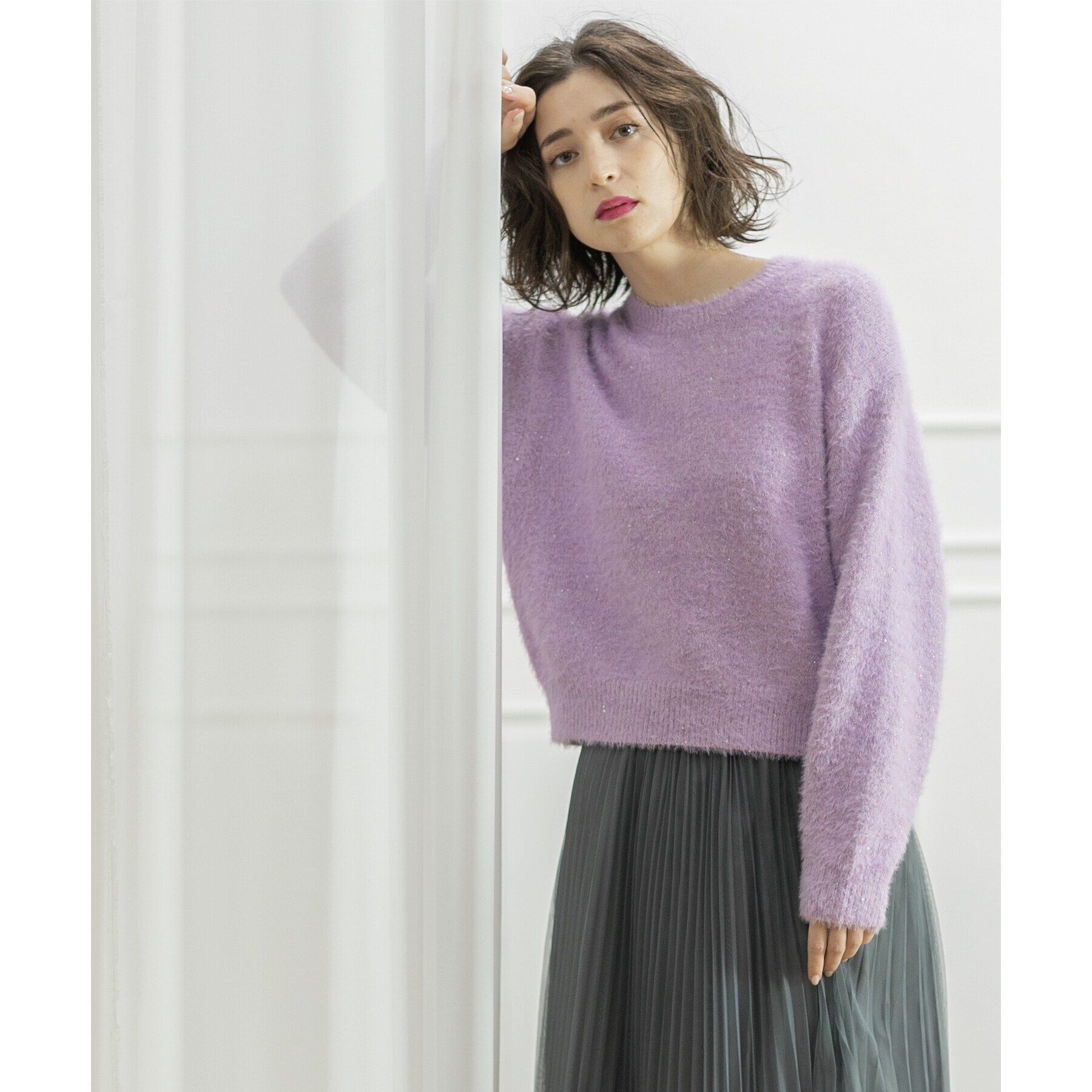 OPAQUE.CLIP「≪エマール検証済≫スパンコールフェザーニット【洗濯機洗い可/抗ピル】」|ニット・セーター|パープル(681)