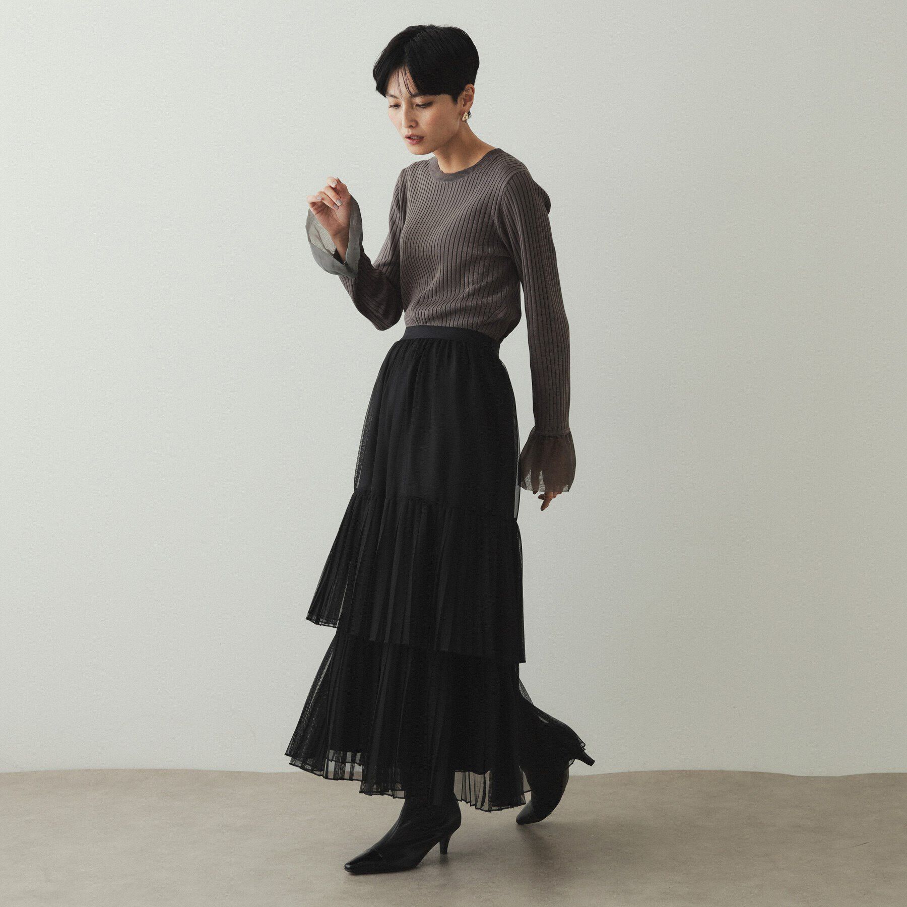 OPAQUE.CLIP「チュールプリーツティアードスカート【洗濯機洗い可】」|スカート|