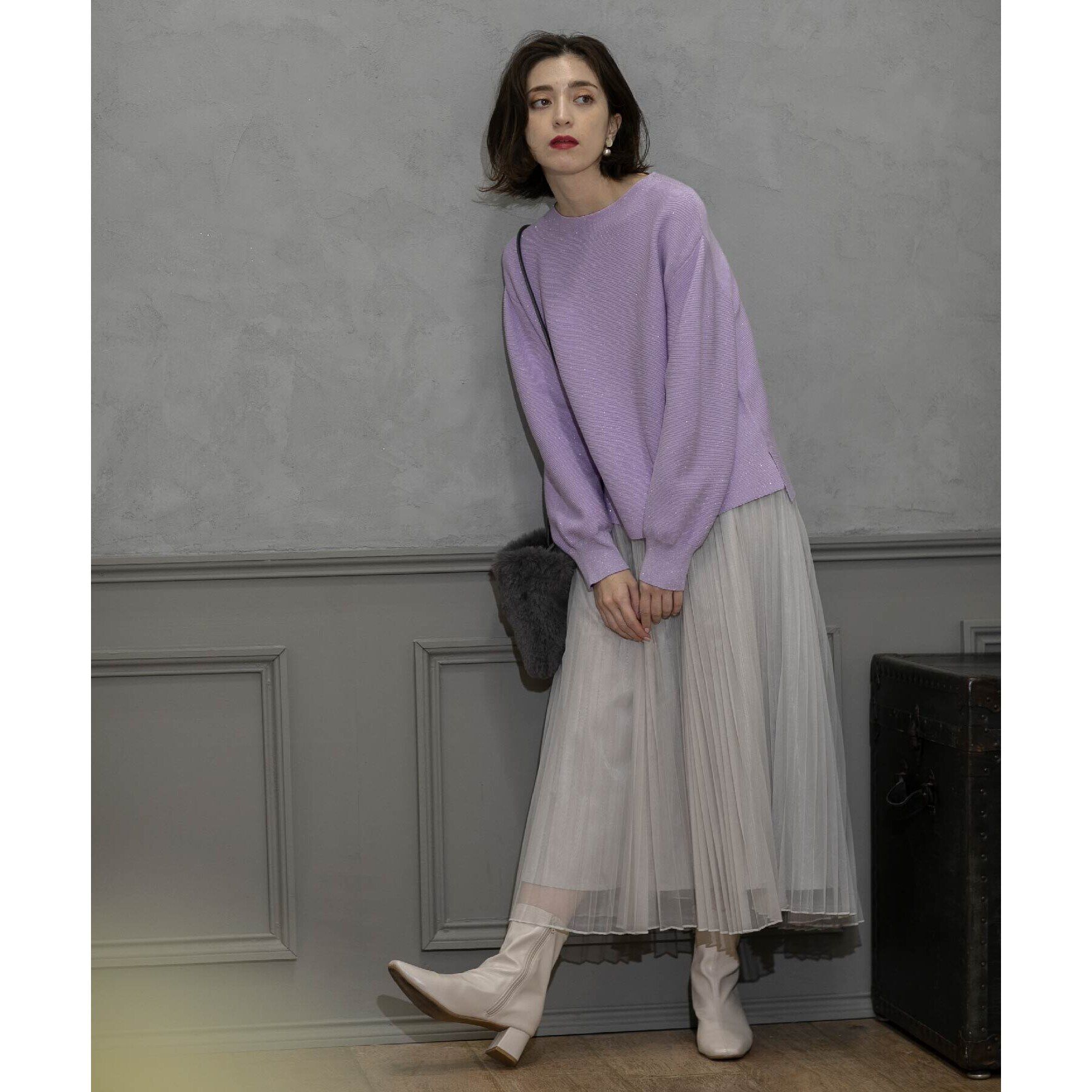 OPAQUE.CLIP「《通勤・セレモニー対応》チュールプリーツフレアスカート【洗濯機洗い可】」|スカート|