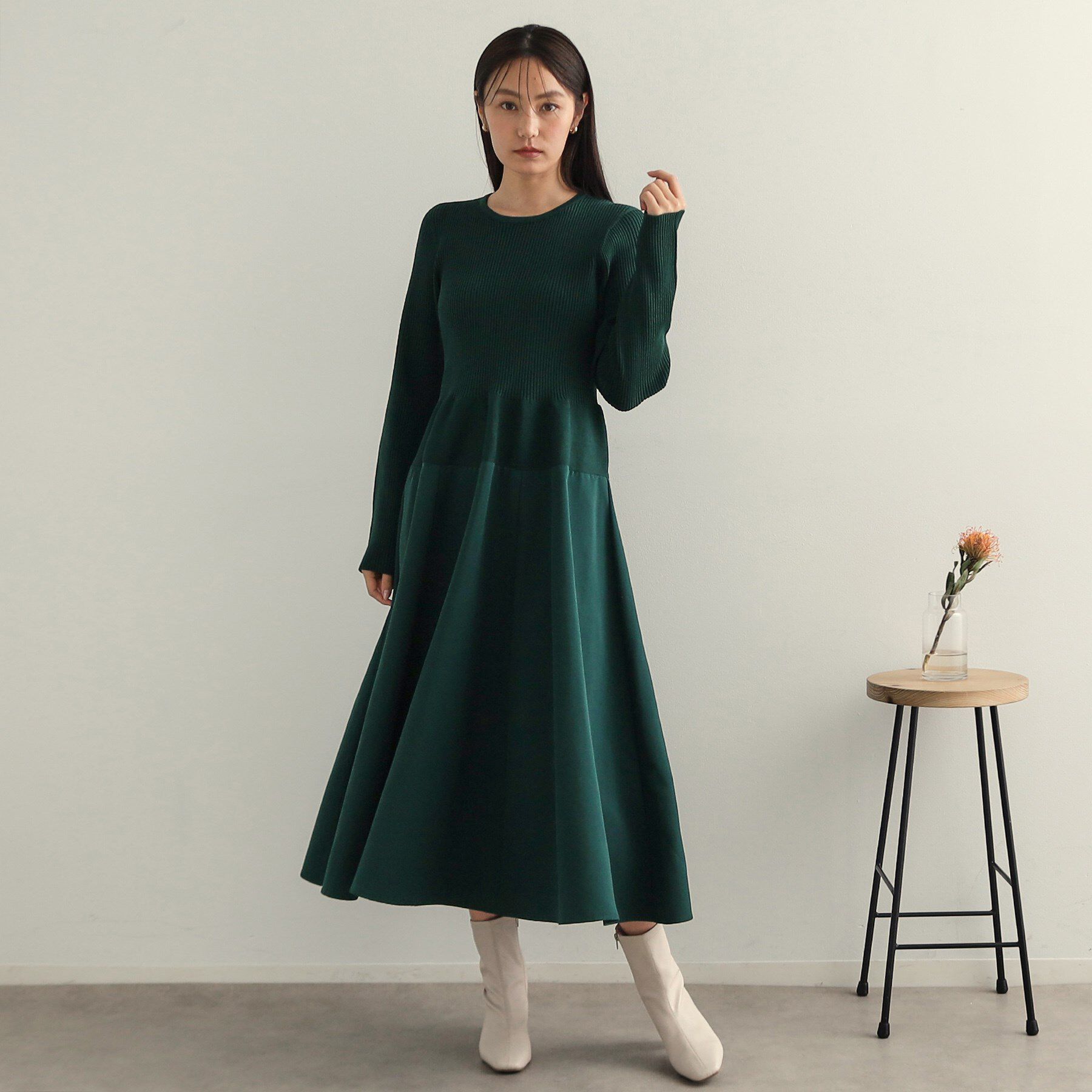 OPAQUE.CLIP「シームレスニット&times;フハクドッキングワンピース【洗濯機洗い可】」|ワンピース|