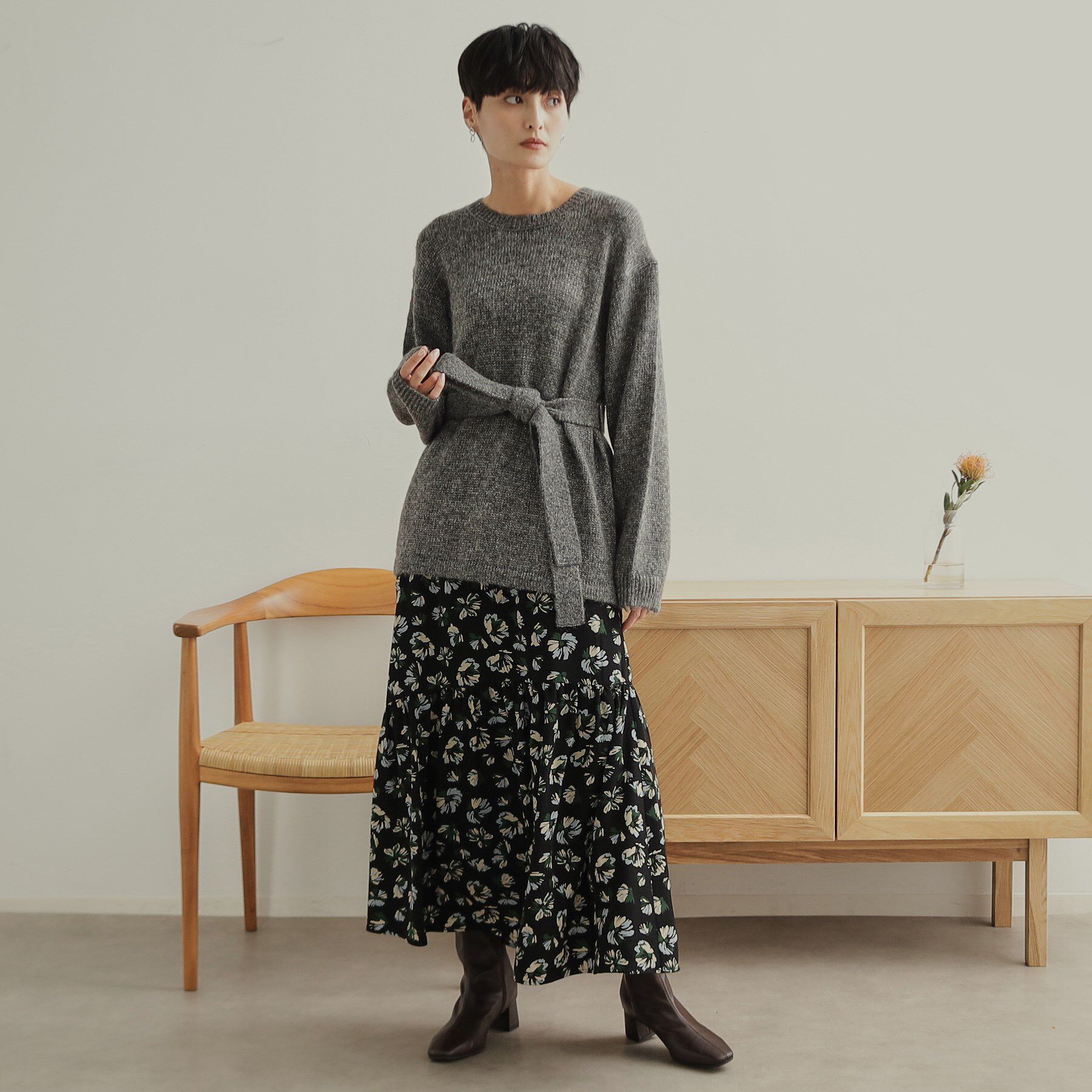 OPAQUE.CLIP「ウエストベルト付きヘアリーラメニット【洗濯機洗い可】」|ニット・セーター|