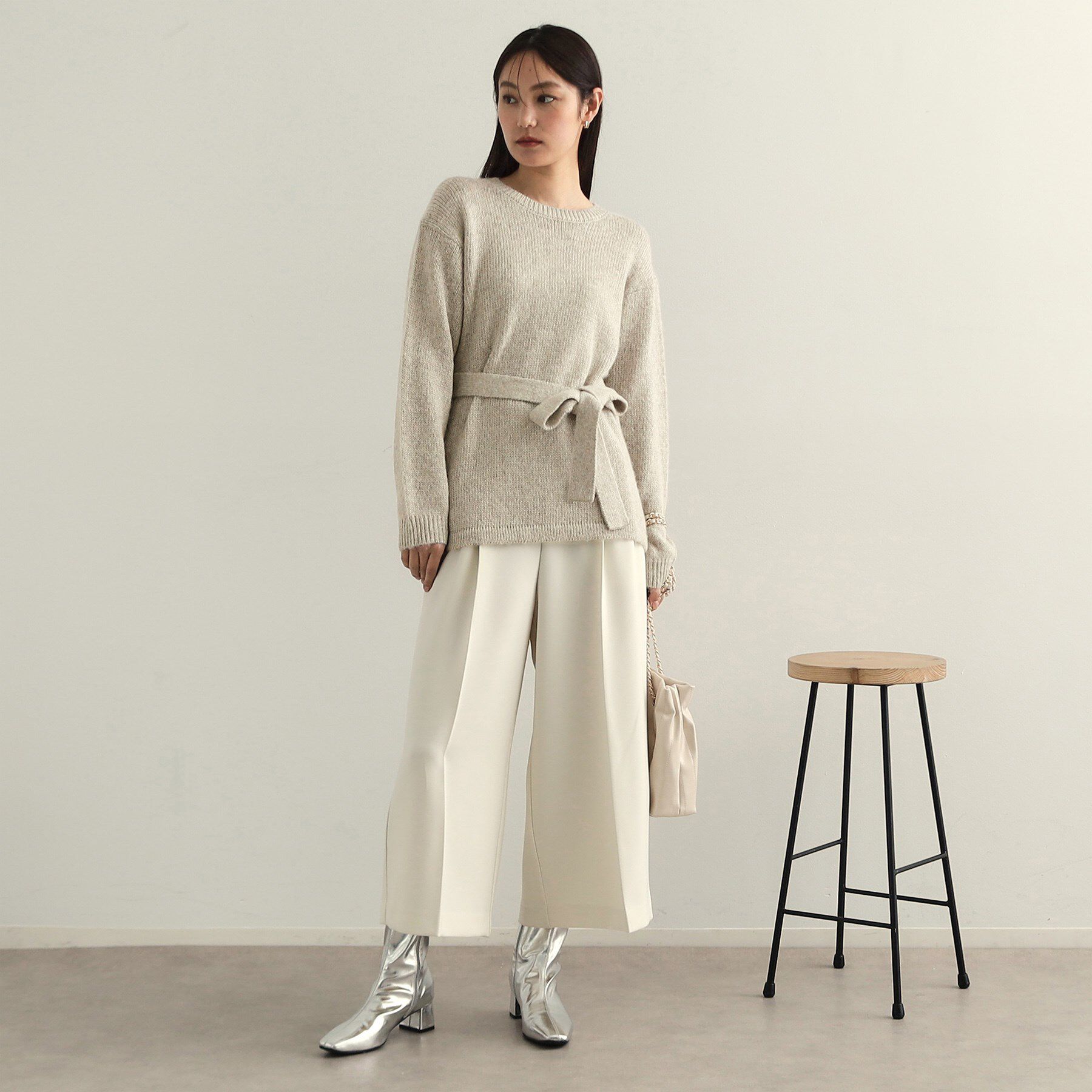 OPAQUE.CLIP「ウエストベルト付きヘアリーラメニット【洗濯機洗い可】」|ニット・セーター|