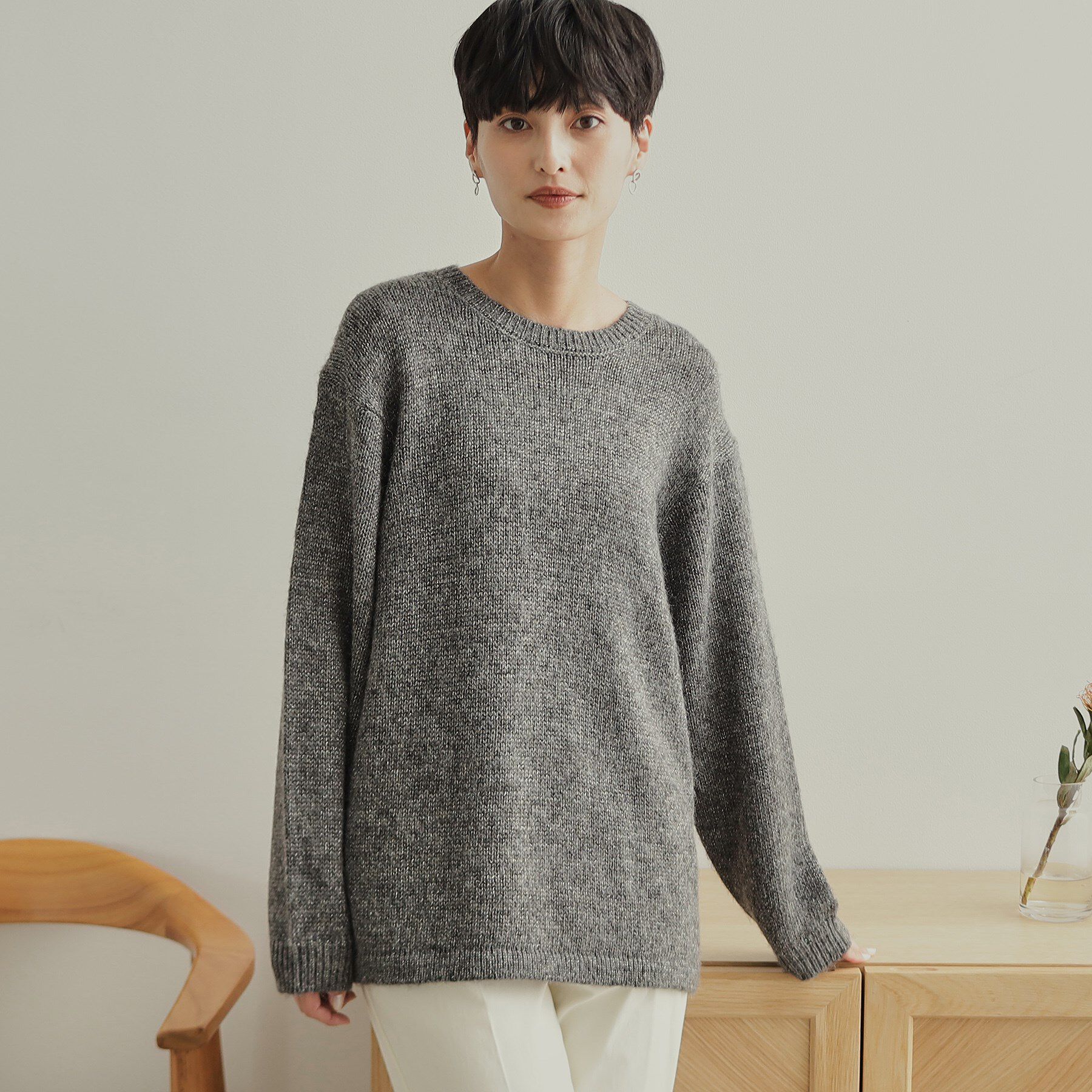 OPAQUE.CLIP「ウエストベルト付きヘアリーラメニット【洗濯機洗い可】」|ニット・セーター|