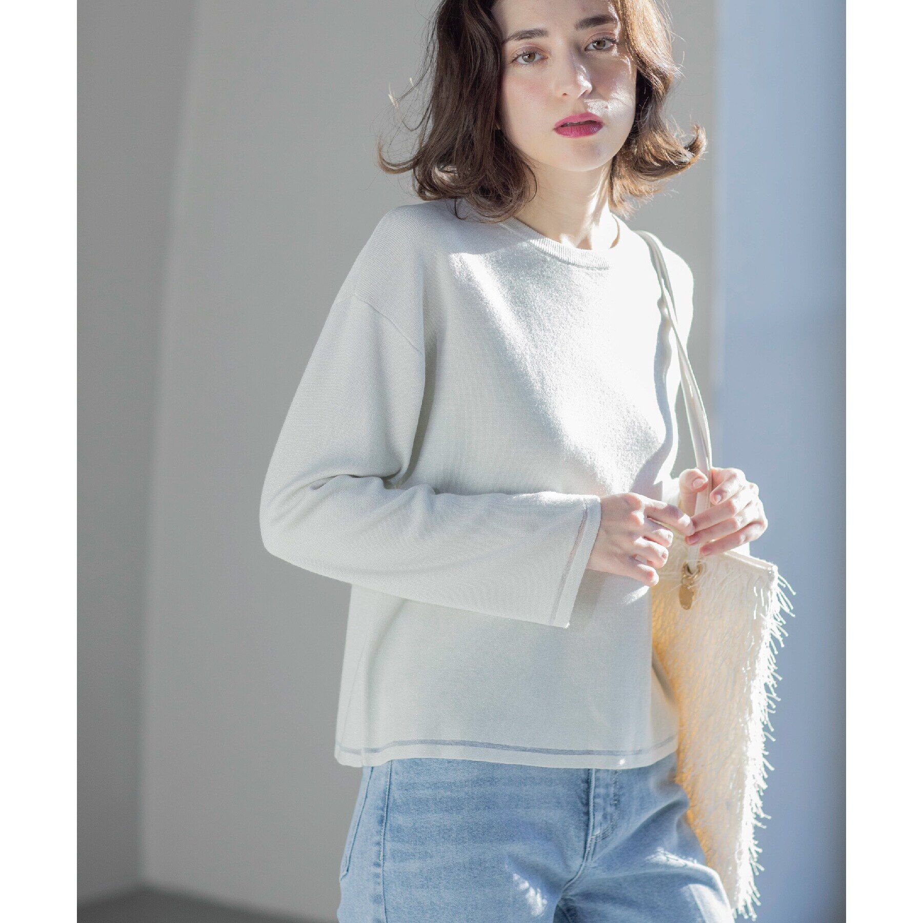 OPAQUE.CLIP「ラメシアーラインニット【洗濯機洗い可】」|ニット・セーター|ホワイト(601)