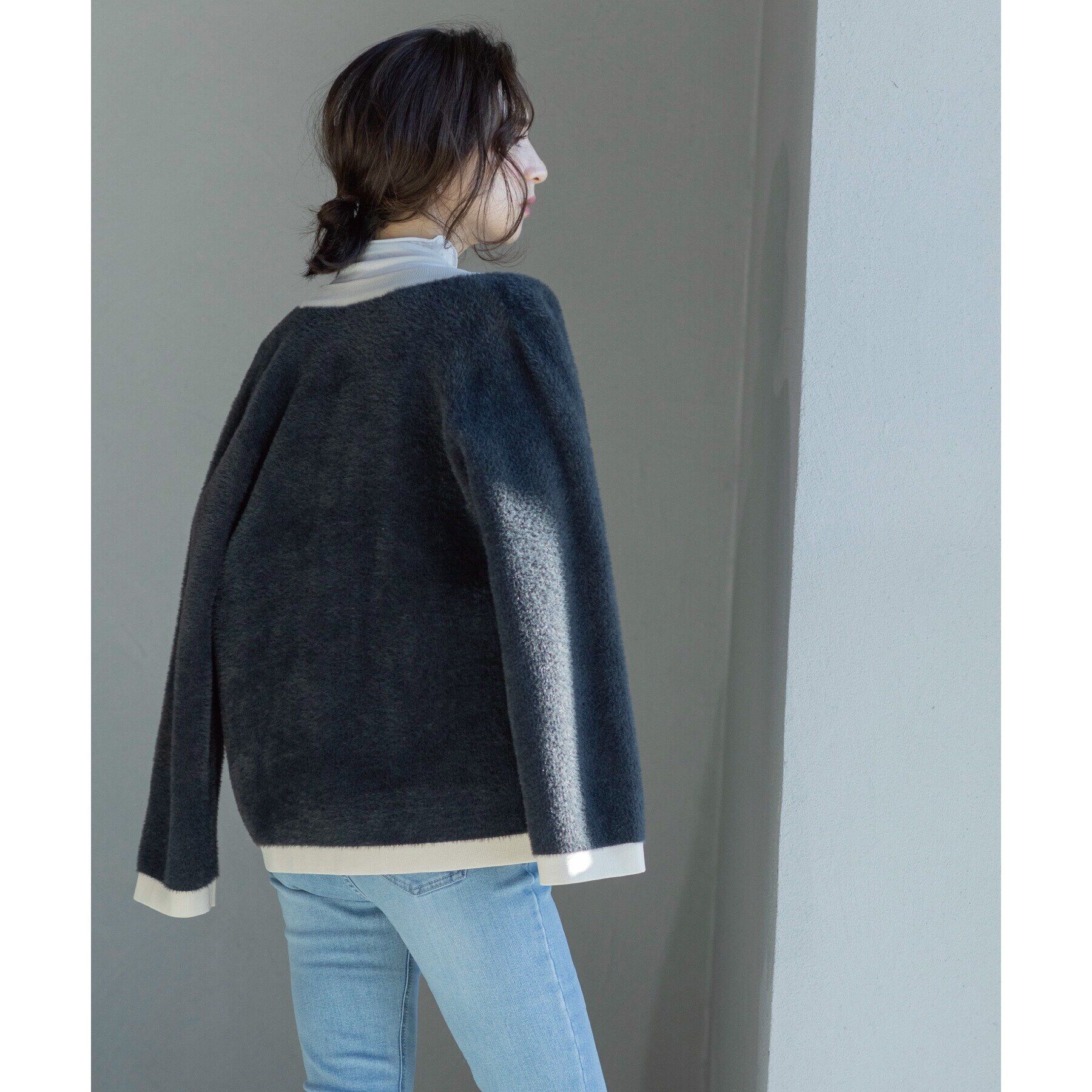 OPAQUE.CLIP「フェザーヤーン配色Vネックカーディガン【洗濯機洗い可】」|カーディガン|