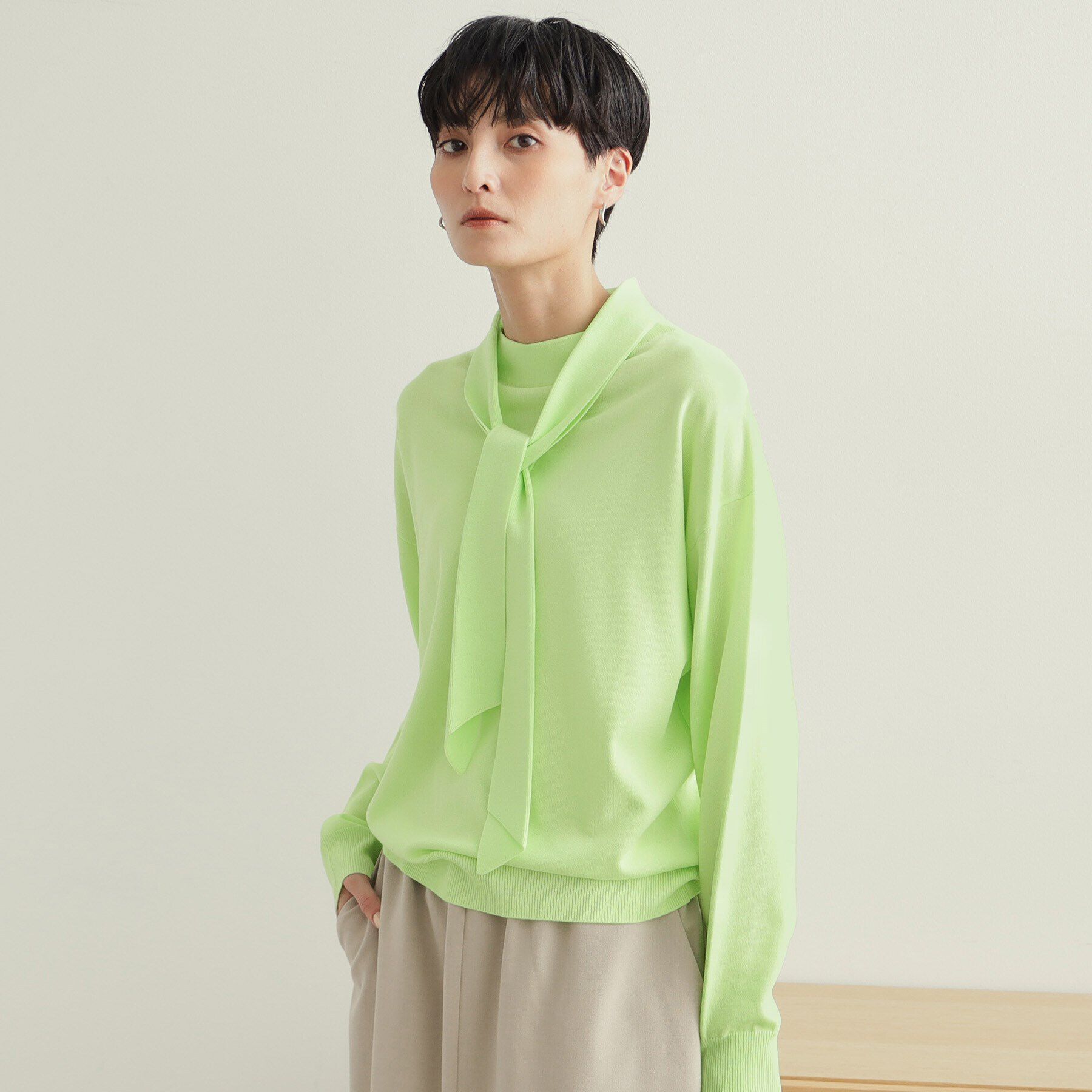 OPAQUE.CLIP「ボウタイニット【洗濯洗い可/抗ピル】」|ニット・セーター|ライトグリーン(02