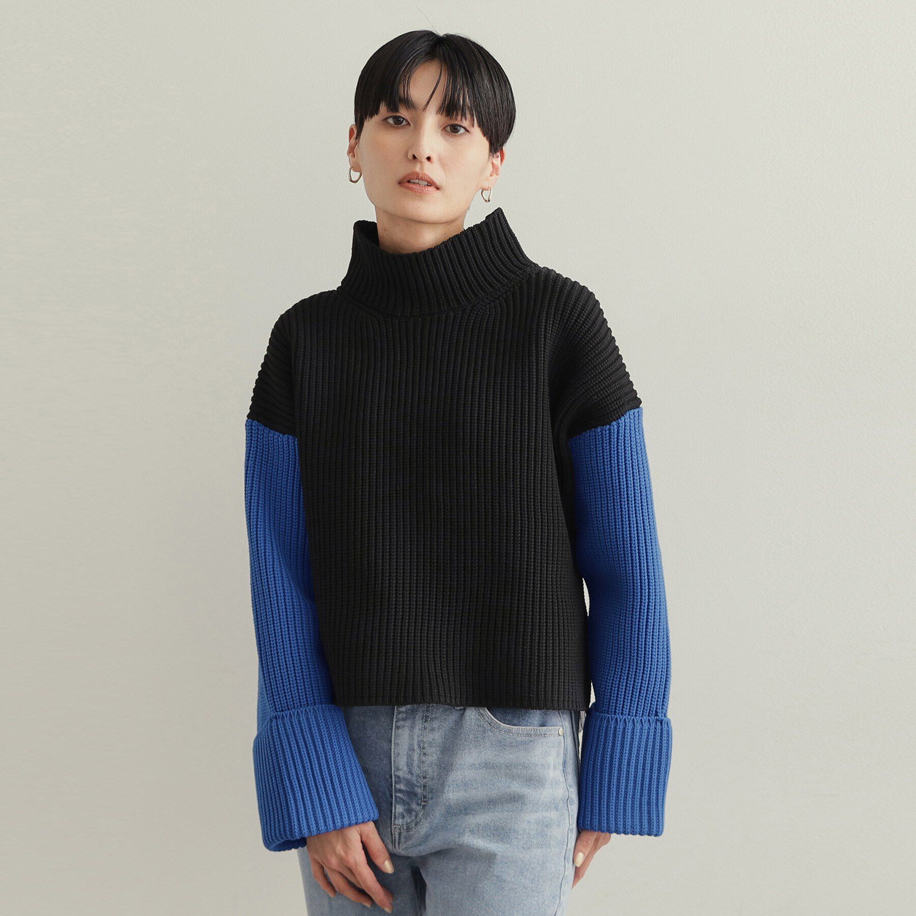 OPAQUE.CLIP「カラーブロッキングハイネックワイドニット【洗濯機洗い可】」|ニット・セーター|