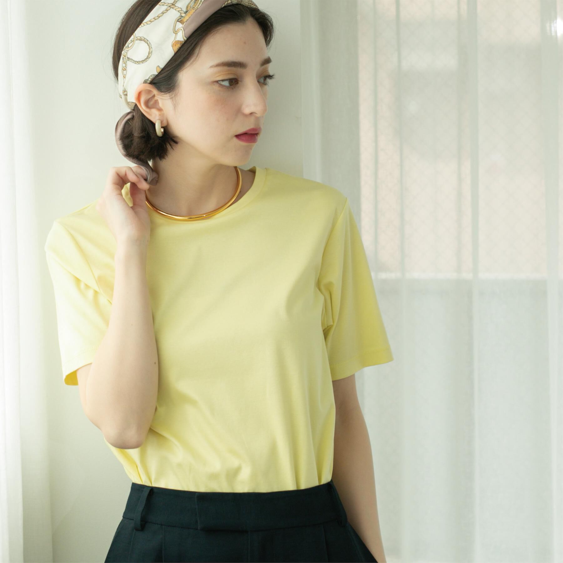 OPAQUE.CLIP「《5色展開/SS-LLサイズ》ベーシッククルーネックTシャツ【接触冷感/洗濯機洗い可】」|Tシャツ・カットソー|ライトイエロー(03