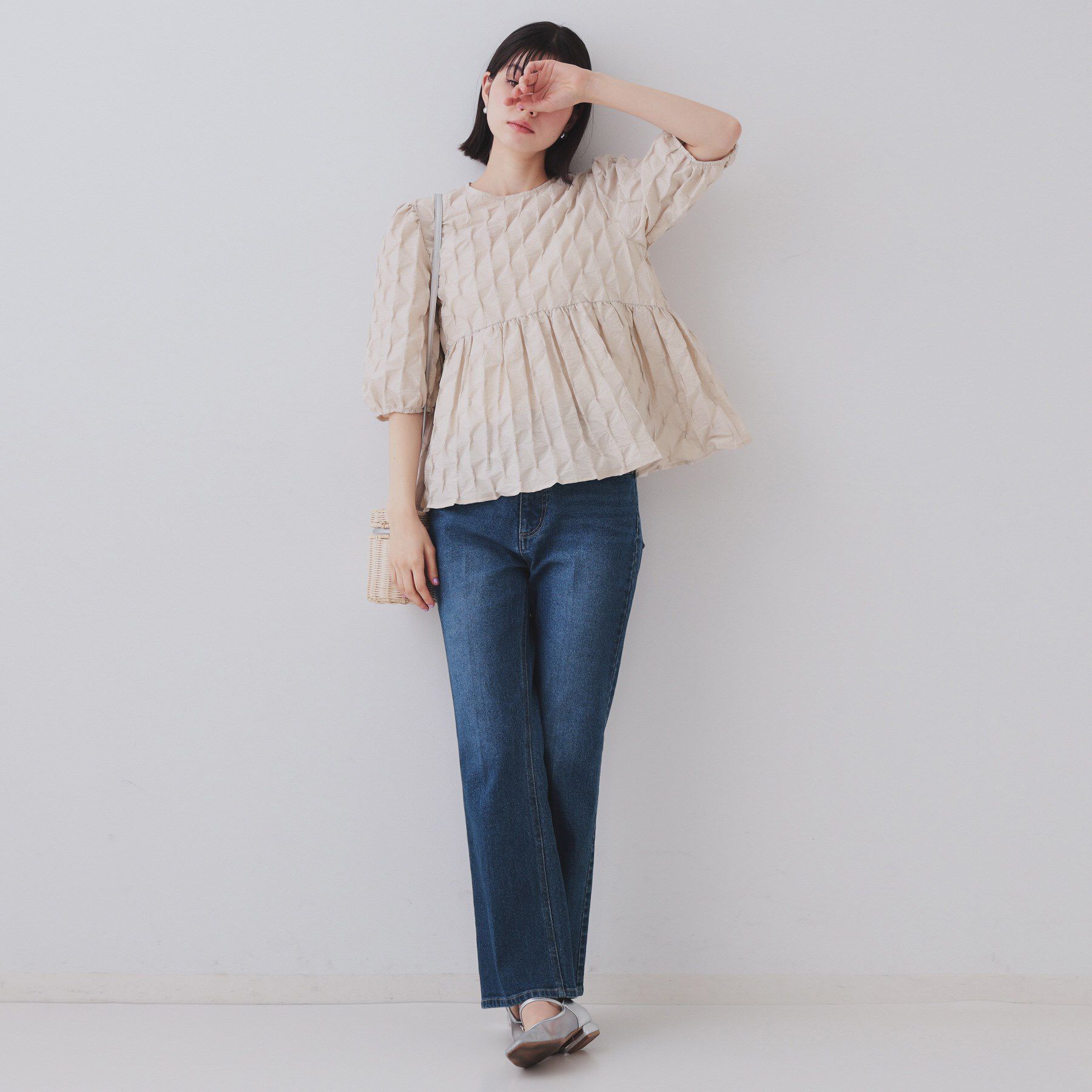 OPAQUE.CLIP「ふくれジャカードペプラムブラウス【洗濯機洗い可】」|シャツ・ブラウス|