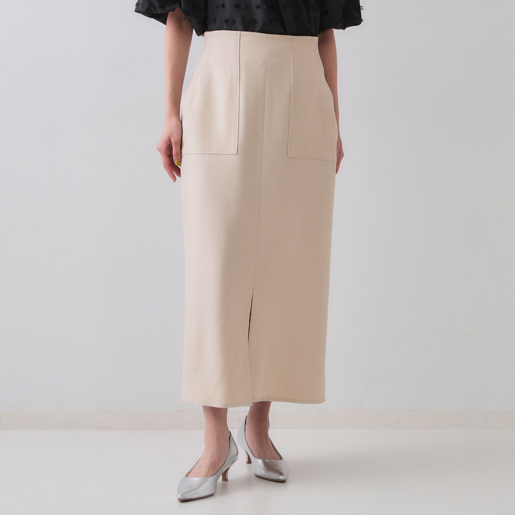 OPAQUE.CLIP「《5色展開/S-LLサイズ》リネンライクストレッチタイトスカート【洗濯機洗い可】」|スカート|ライトベージュ(05