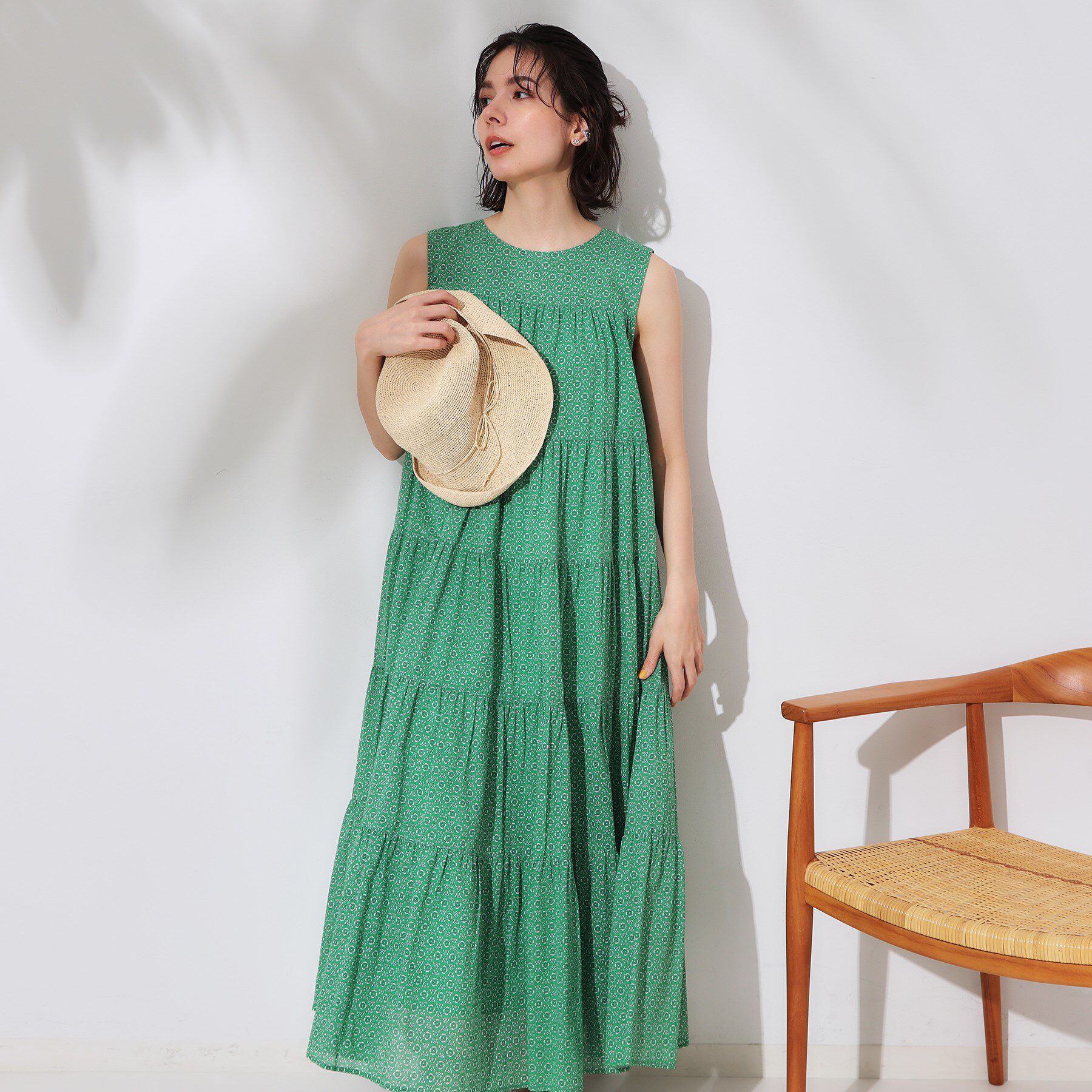 OPAQUE.CLIP「《Can Cam掲載》ティアードマキシドレス/オーガニックコットン混【洗濯機洗い可】」|ワンピース|