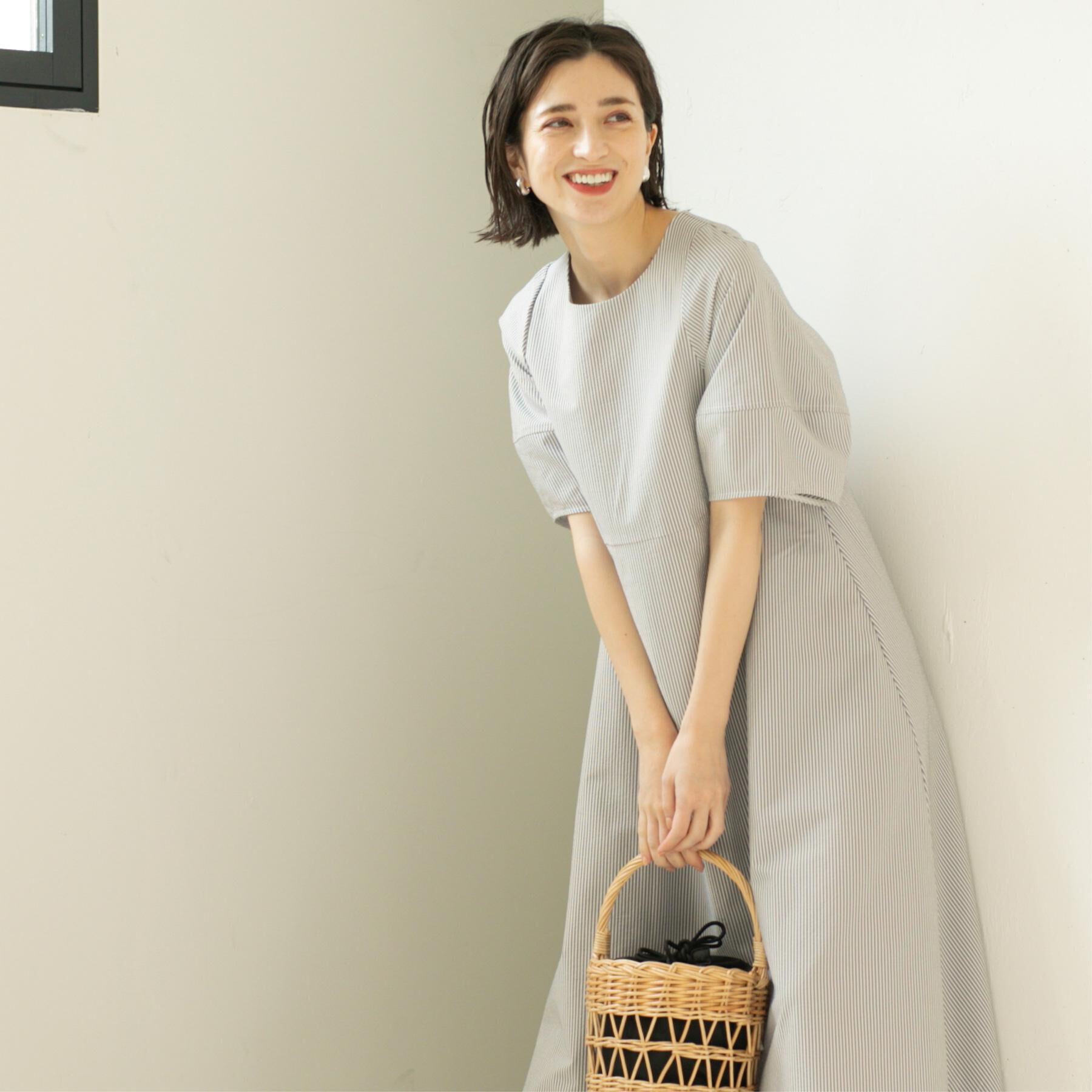 OPAQUE.CLIP「サッカーストライプワンピース【吸水速乾/イージーアイロン/洗濯機洗い可】」|ワンピース|