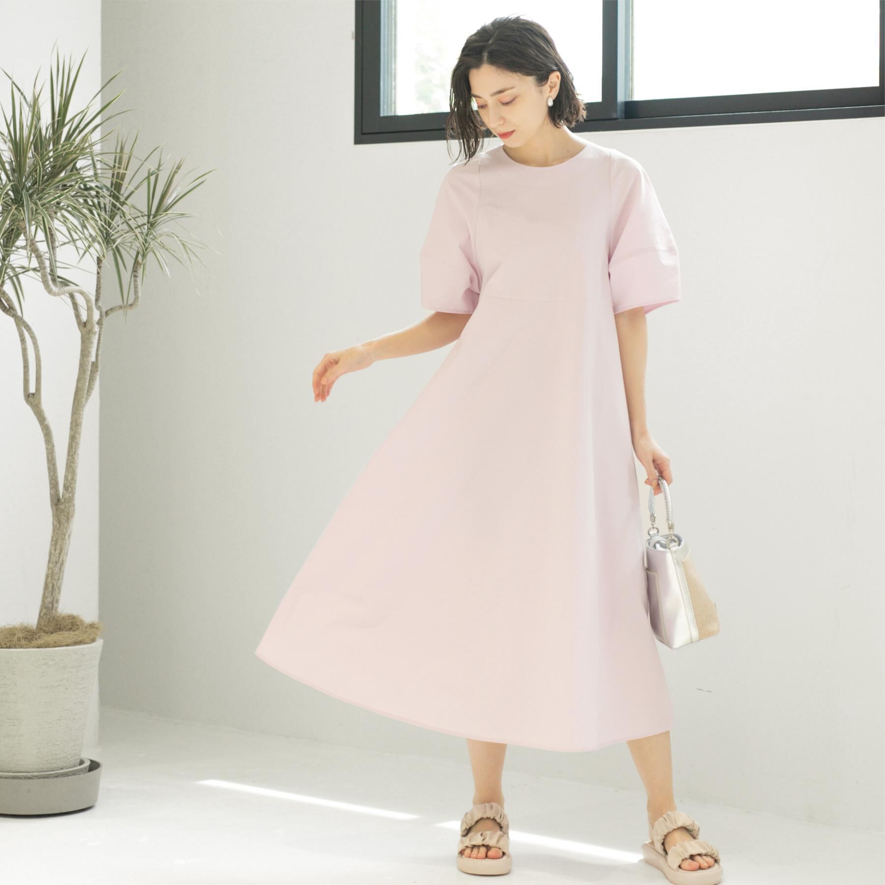 OPAQUE.CLIP「サッカーストライプワンピース【吸水速乾/イージーアイロン/洗濯機洗い可】」|ワンピース|