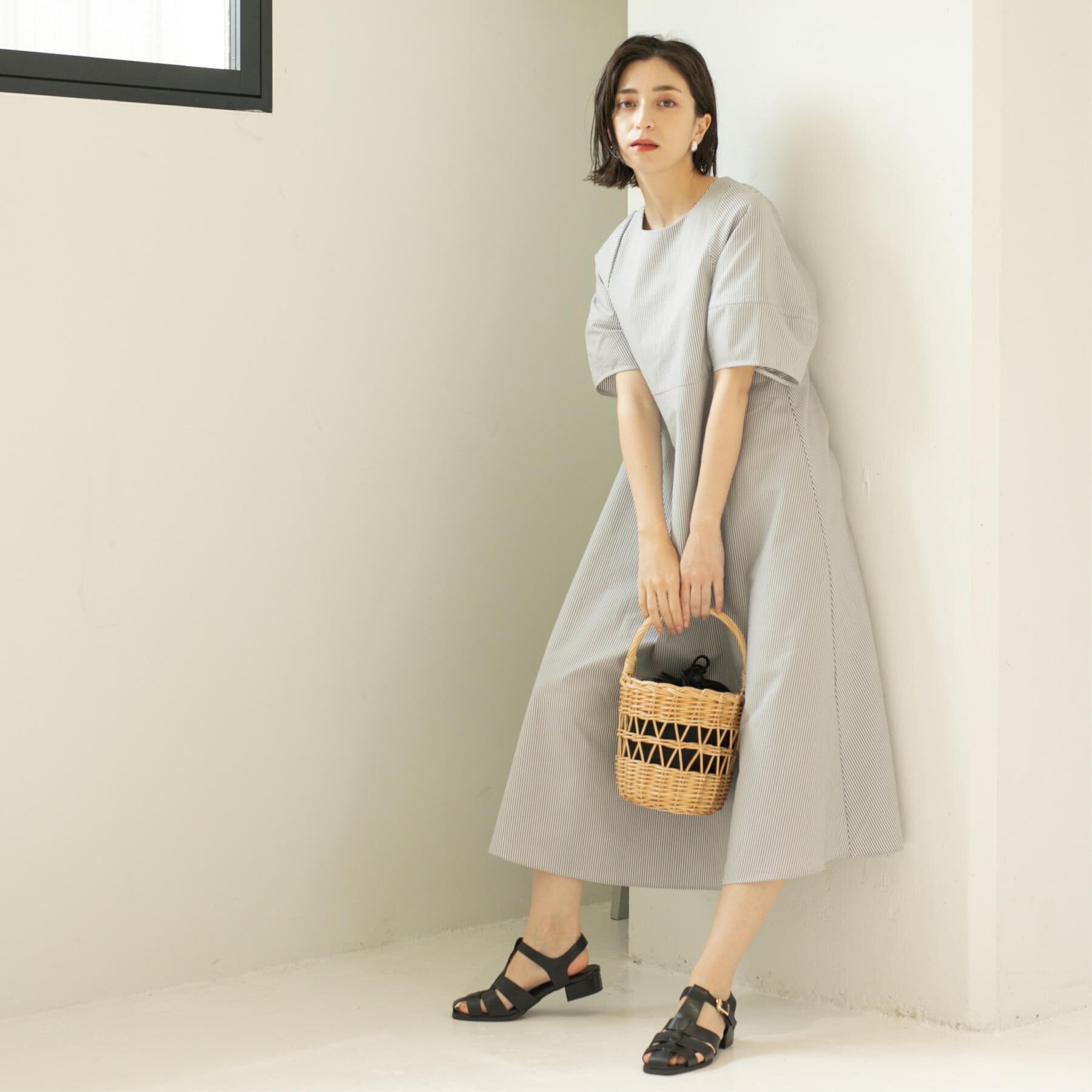 OPAQUE.CLIP「サッカーストライプワンピース【吸水速乾/イージーアイロン/洗濯機洗い可】」|ワンピース|ホワイト(301)