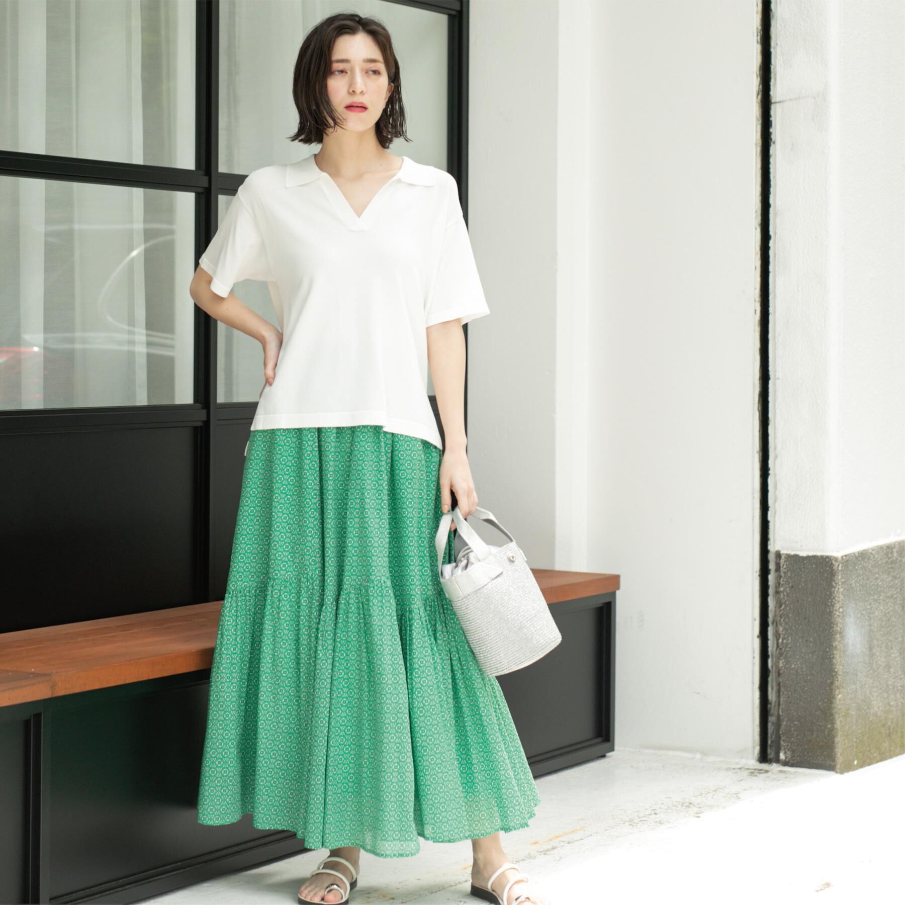 OPAQUE.CLIP「ギャザーフレアスカート/オーガニックコットン混【洗濯機洗い可】」|スカート|