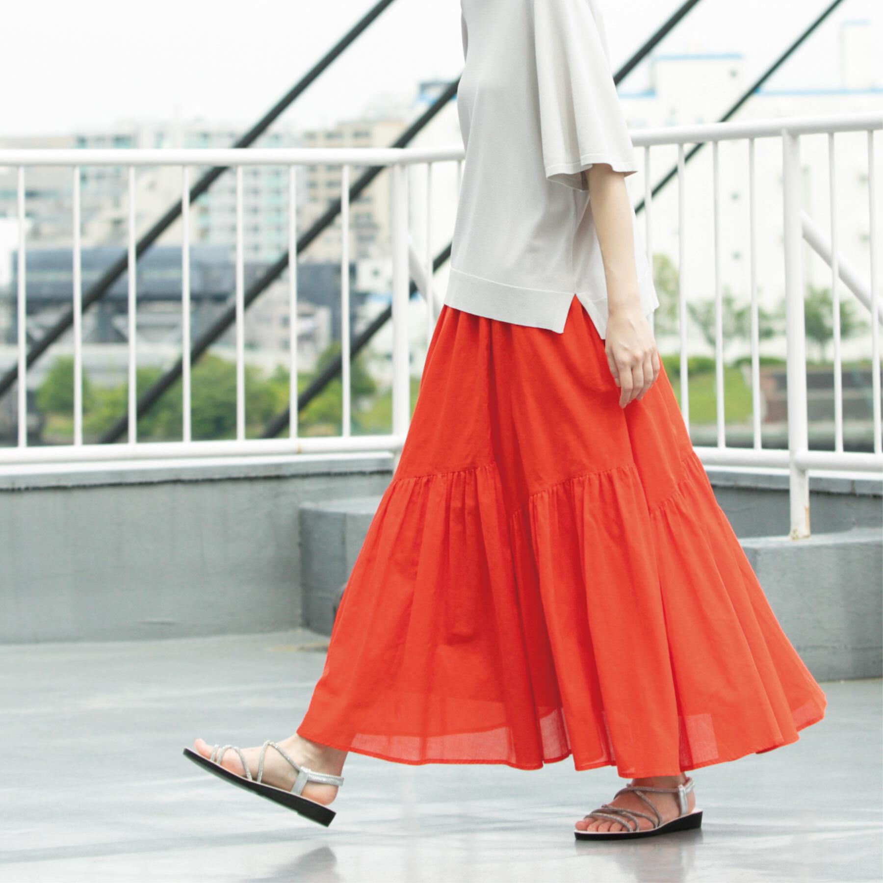 OPAQUE.CLIP「ギャザーフレアスカート/オーガニックコットン混【洗濯機洗い可】」|スカート|