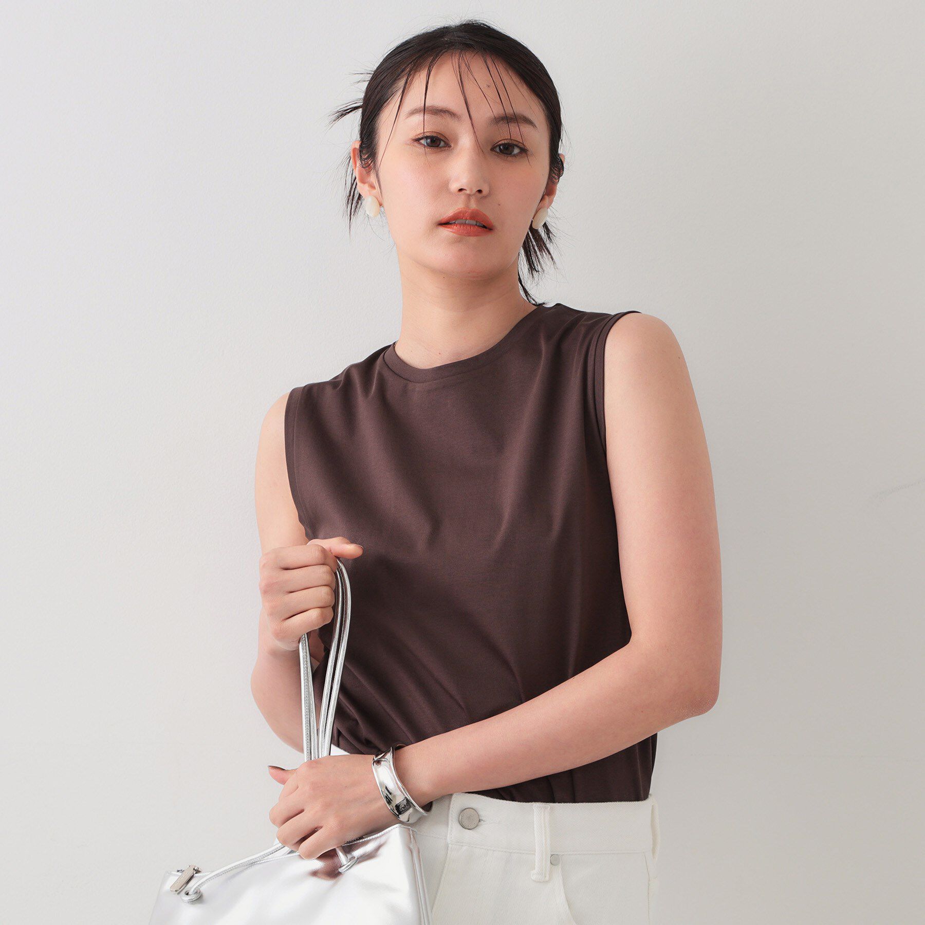 OPAQUE.CLIP「《5色展開》ベーシックノースリーブトップス【接触冷感/洗濯機洗い可】」|キャミソール|ブラウン(844)