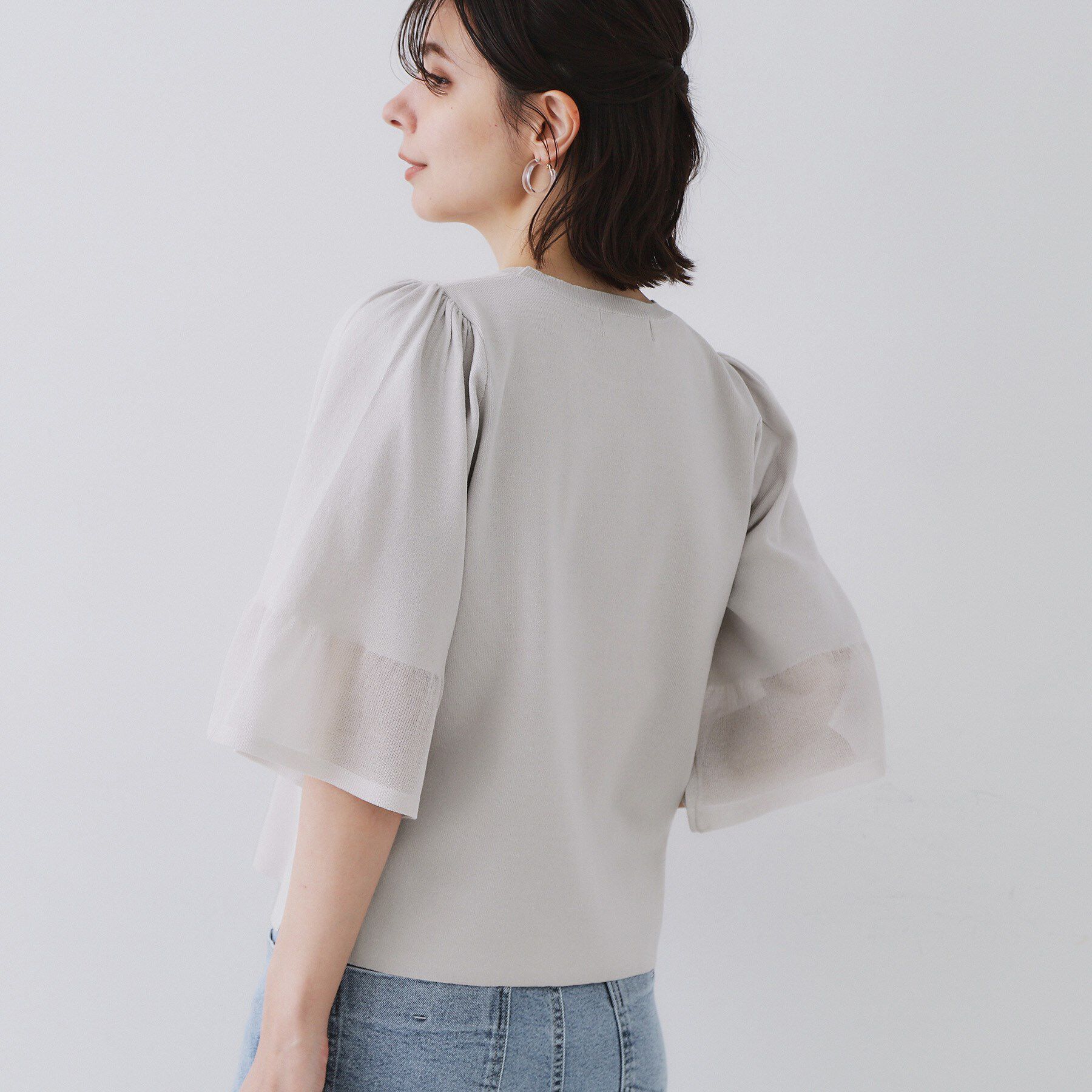 OPAQUE.CLIP「《5色展開》シアーフレアスリーブニット【洗濯機洗い可】」|ニット・セーター|