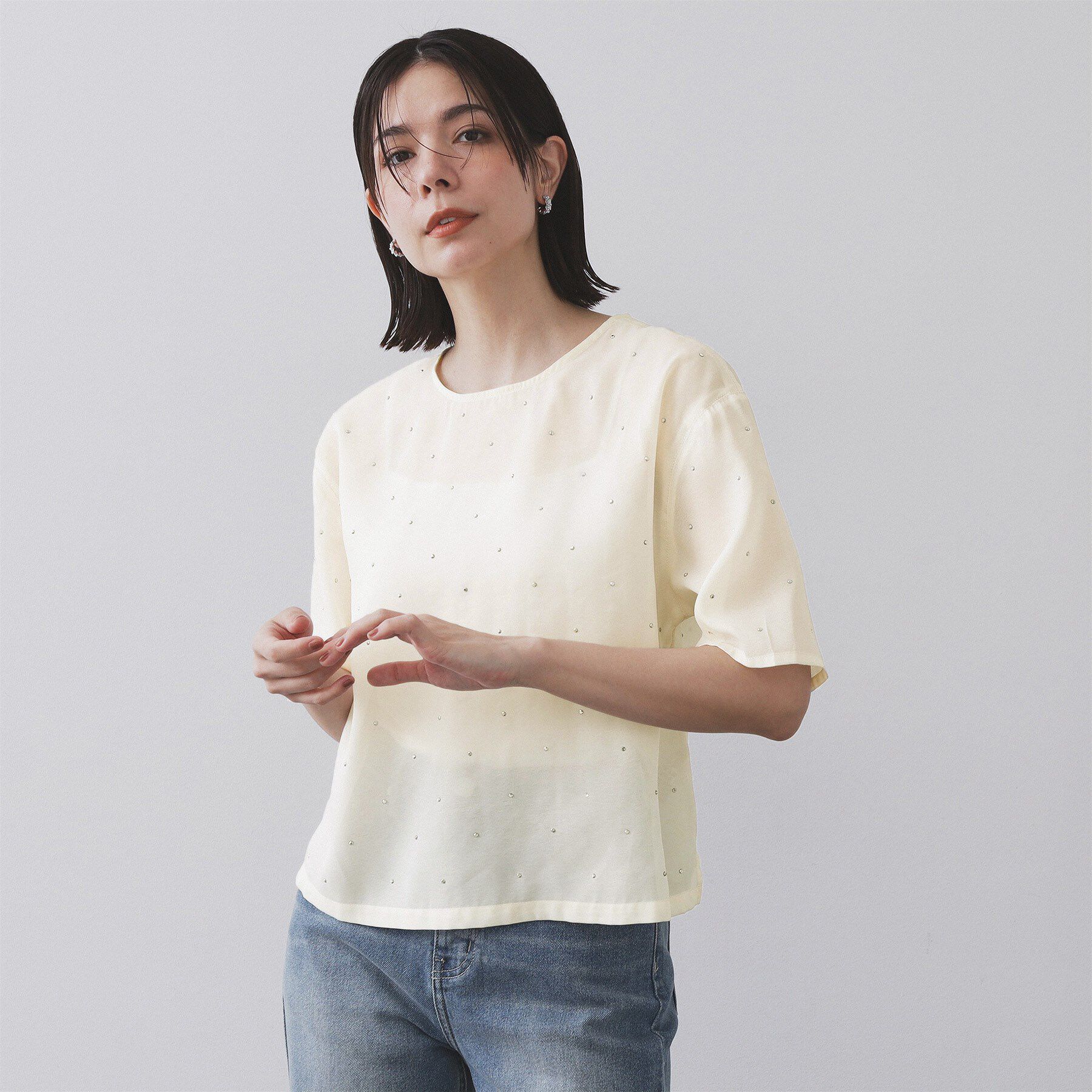 OPAQUE.CLIP「シアービジューブラウス【手洗い可】」|シャツ・ブラウス|