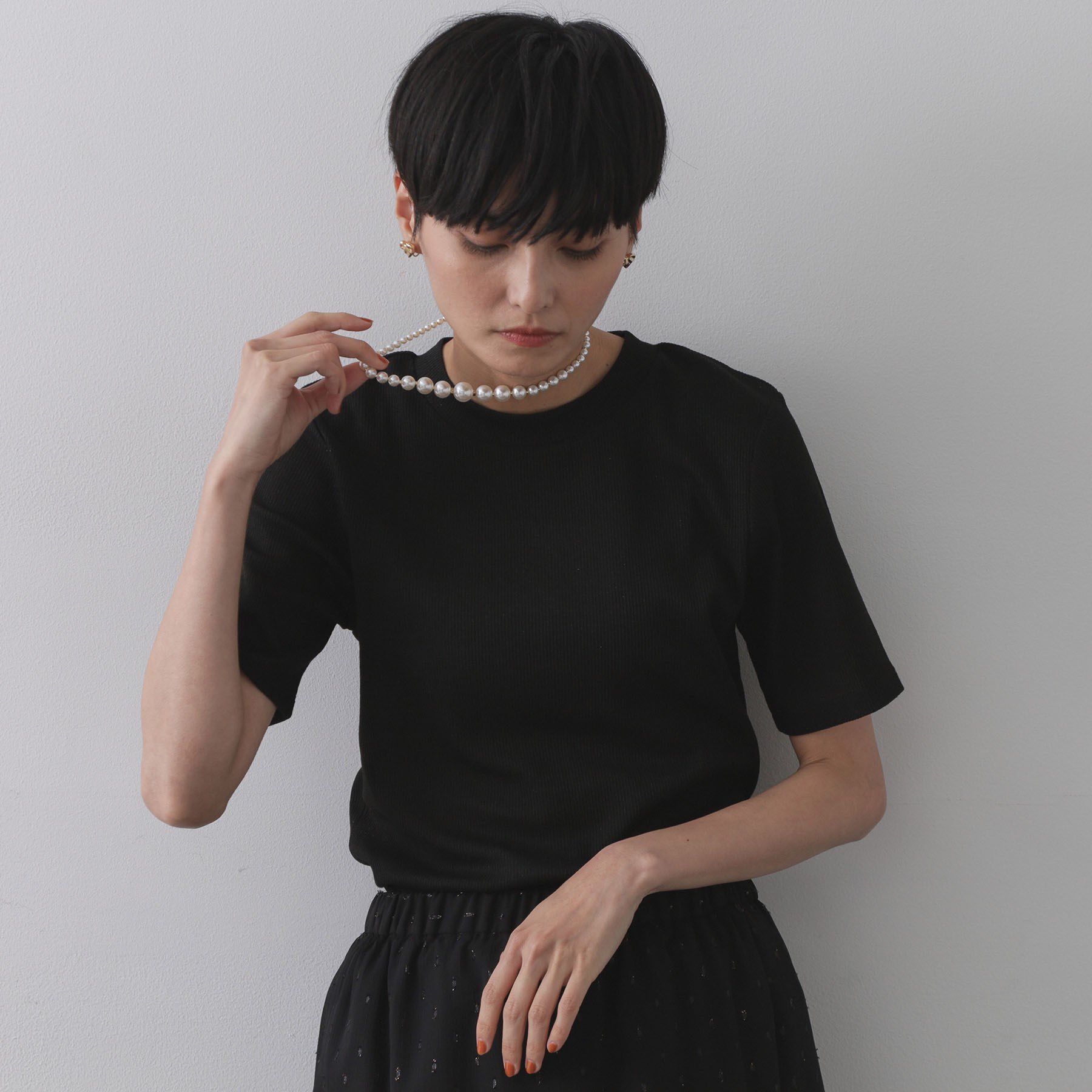 OPAQUE.CLIP「ラメリブカットソー【洗濯機洗い可】」|Tシャツ・カットソー|ブラック(619)