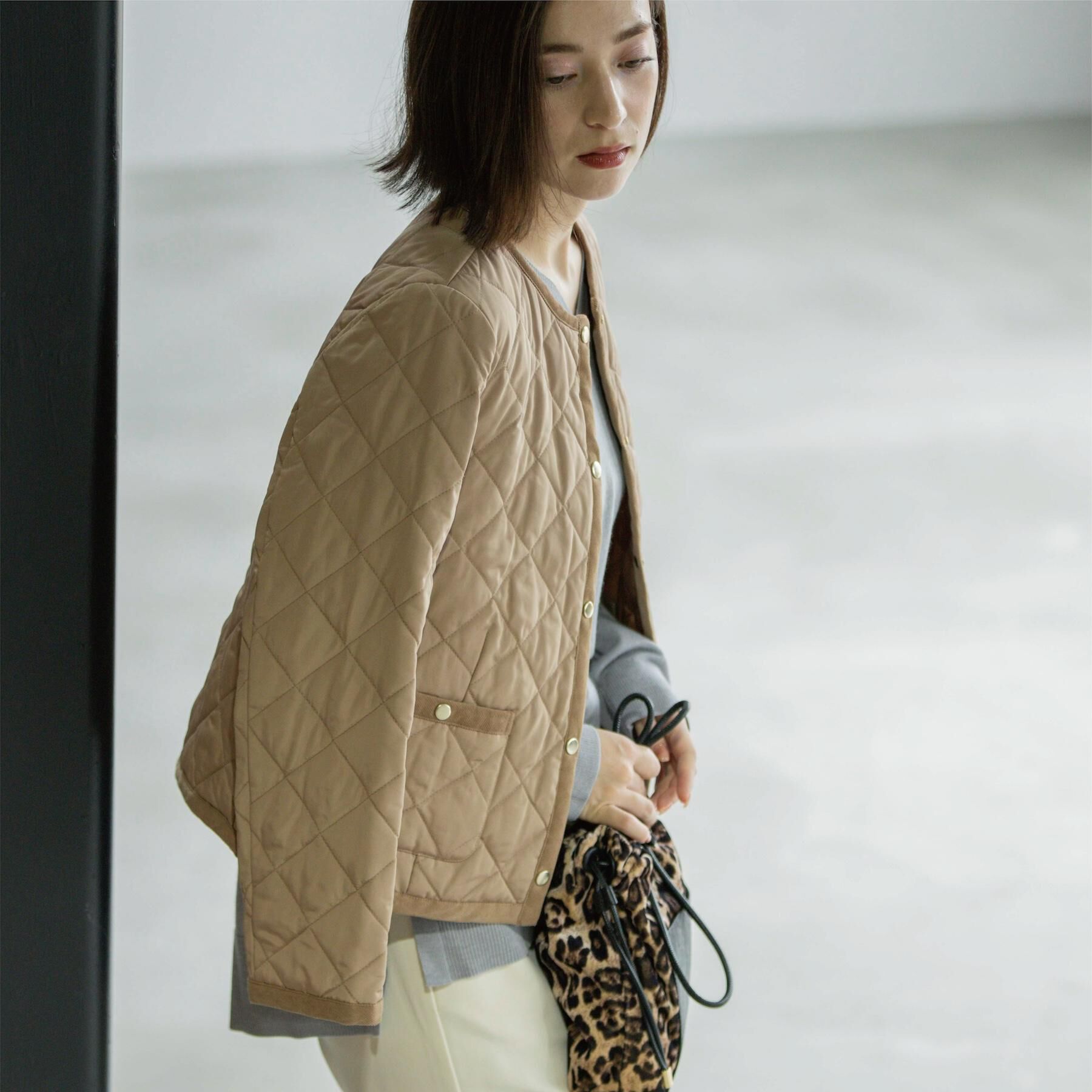 OPAQUE.CLIP「撥水キルティングノーカラージャケット【洗濯機洗い可】」|ノーカラージャケット|