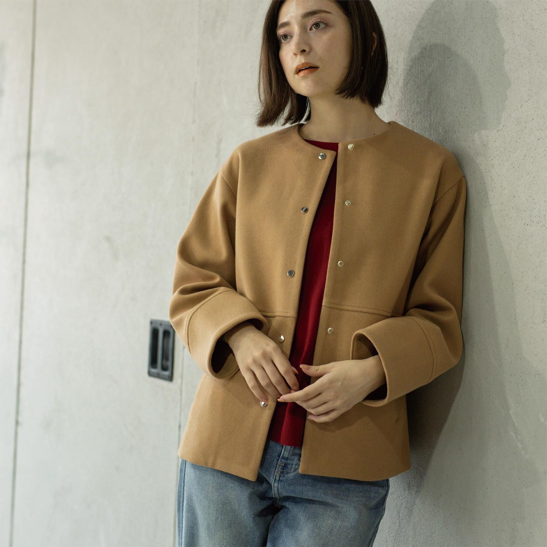 OPAQUE.CLIP「ウールライクメルトンノーカラーコート【洗濯機洗い可】」|ノーカラーコート|