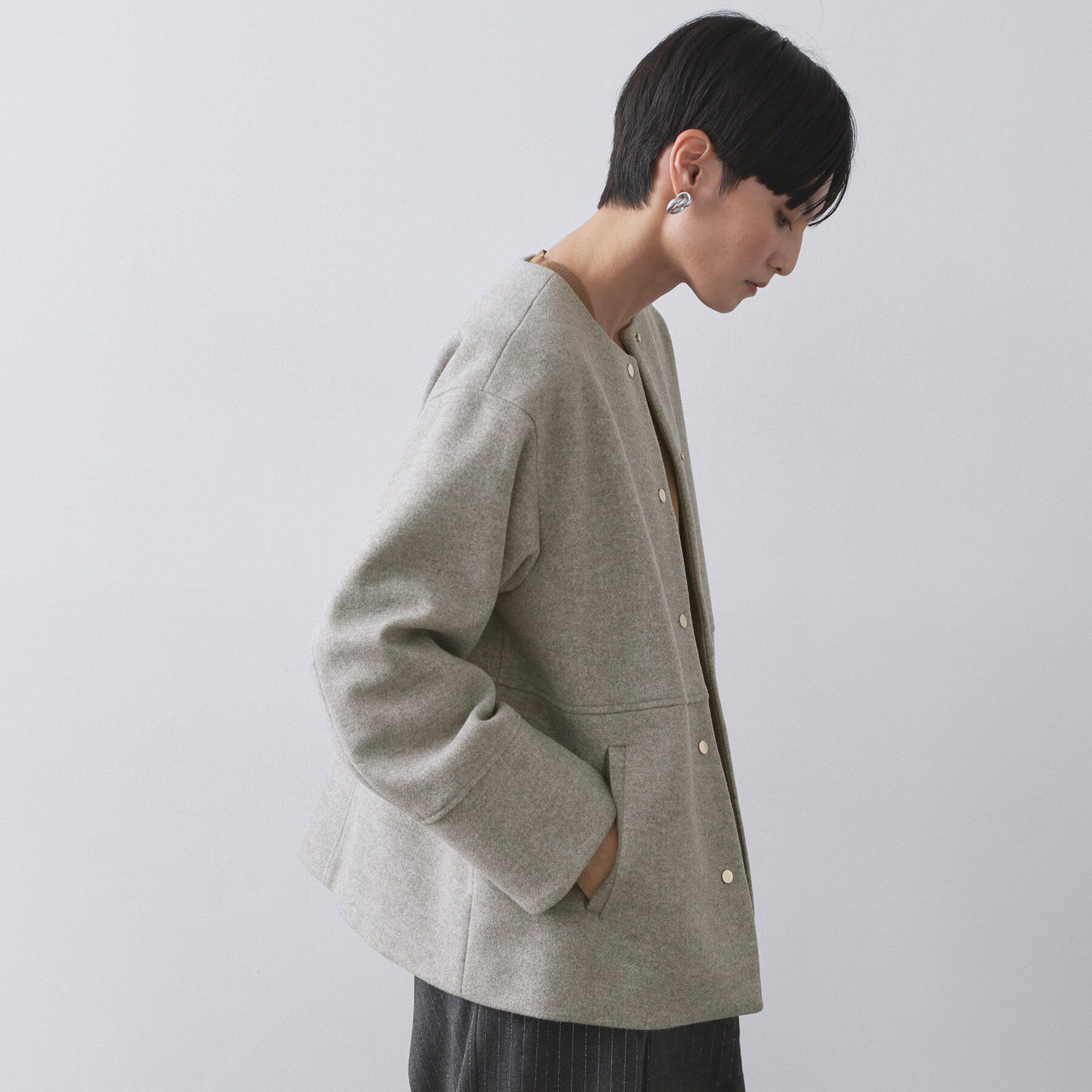 OPAQUE.CLIP「ウールライクメルトンノーカラーコート【洗濯機洗い可】」|ノーカラーコート|