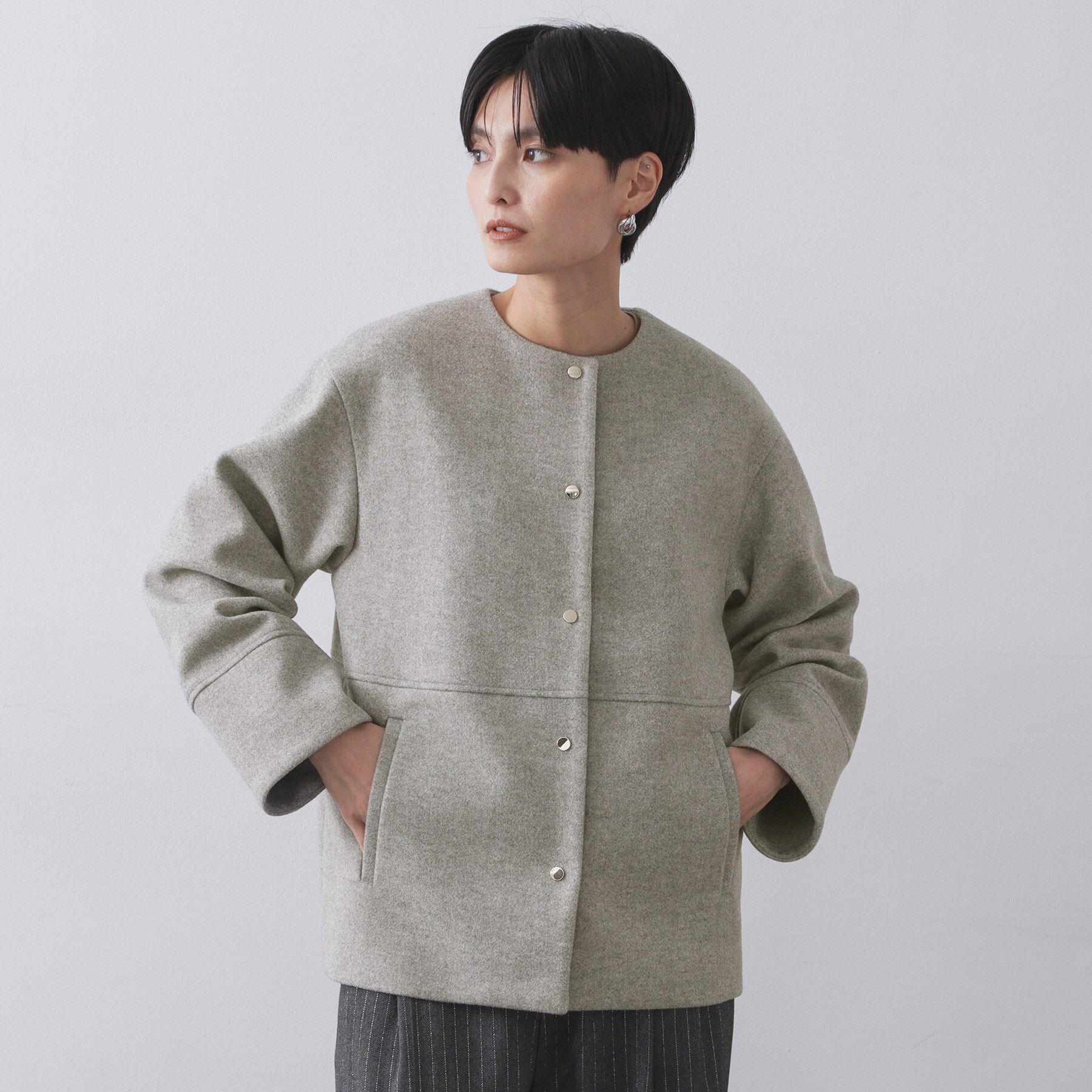 OPAQUE.CLIP「ウールライクメルトンノーカラーコート【洗濯機洗い可】」|ノーカラーコート|