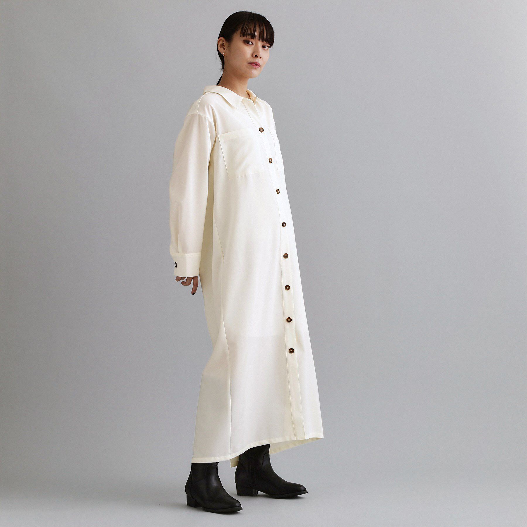 OPAQUE.CLIP「【es】ダブルポケットロングシャツワンピース【洗濯機OK】」|ワンピース|