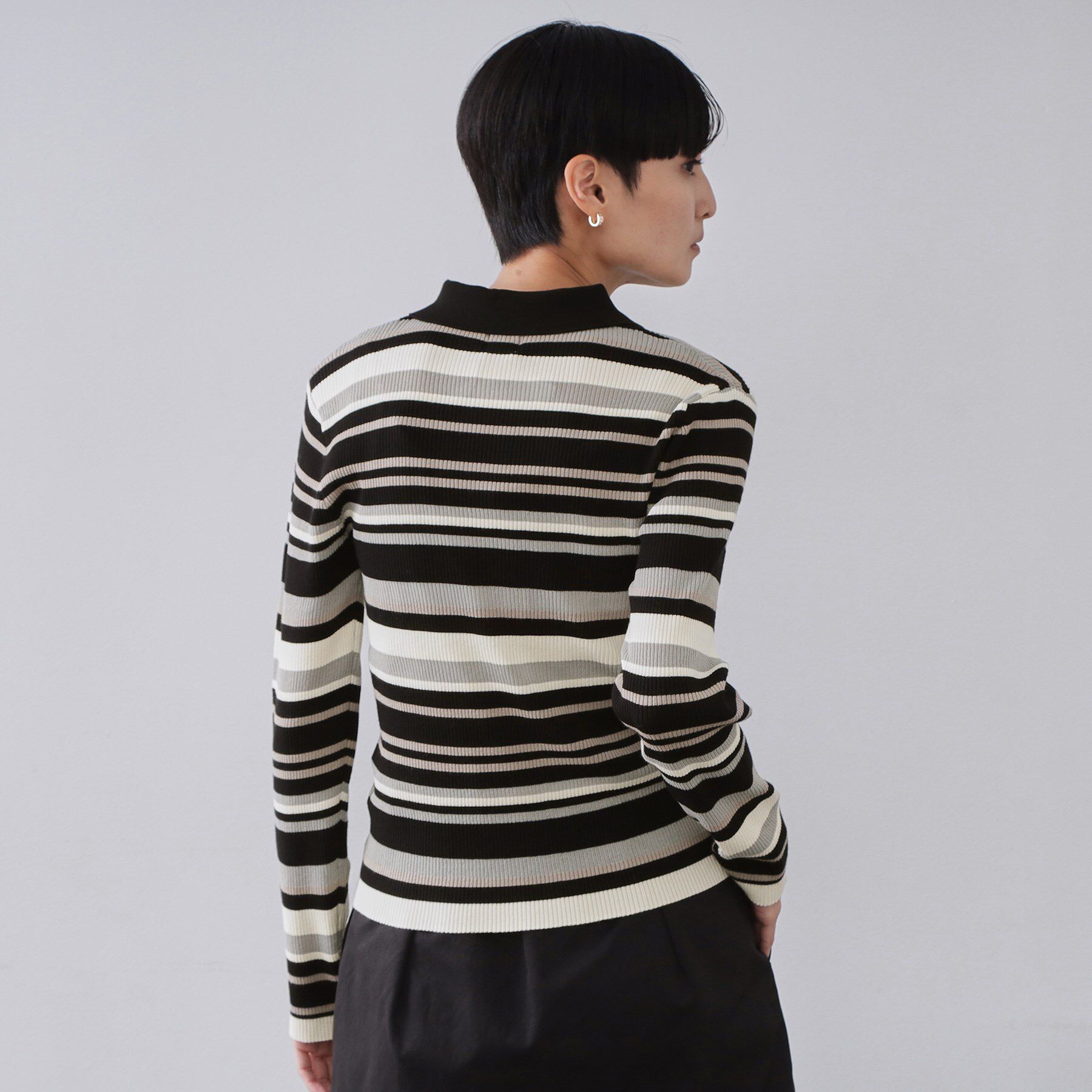 OPAQUE.CLIP「マルチボーダーポロニット【洗濯機OK】」|ニット・セーター|