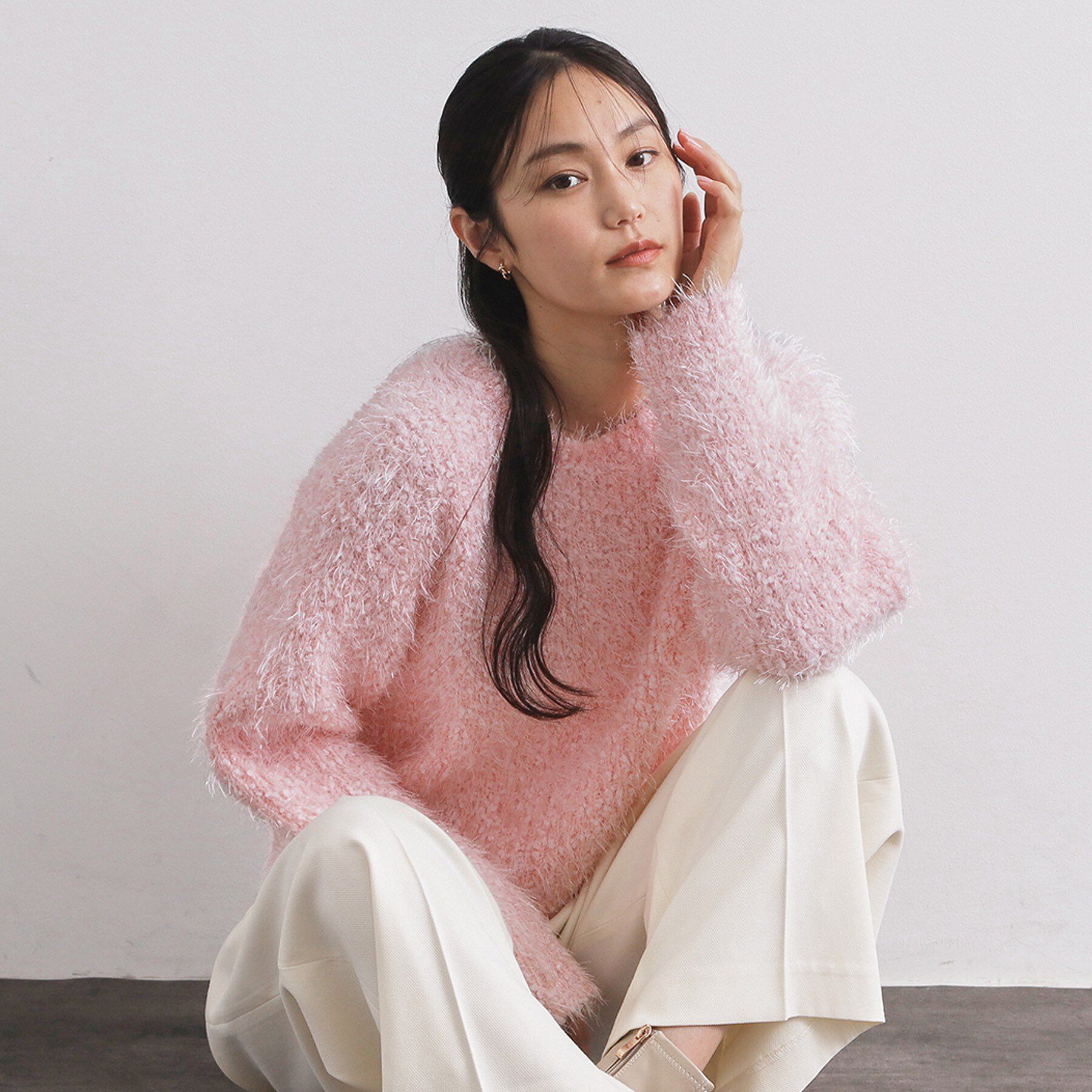 OPAQUE.CLIP「シャギーラメニット【洗濯機OK】」|ニット・セーター|ピンク(071)