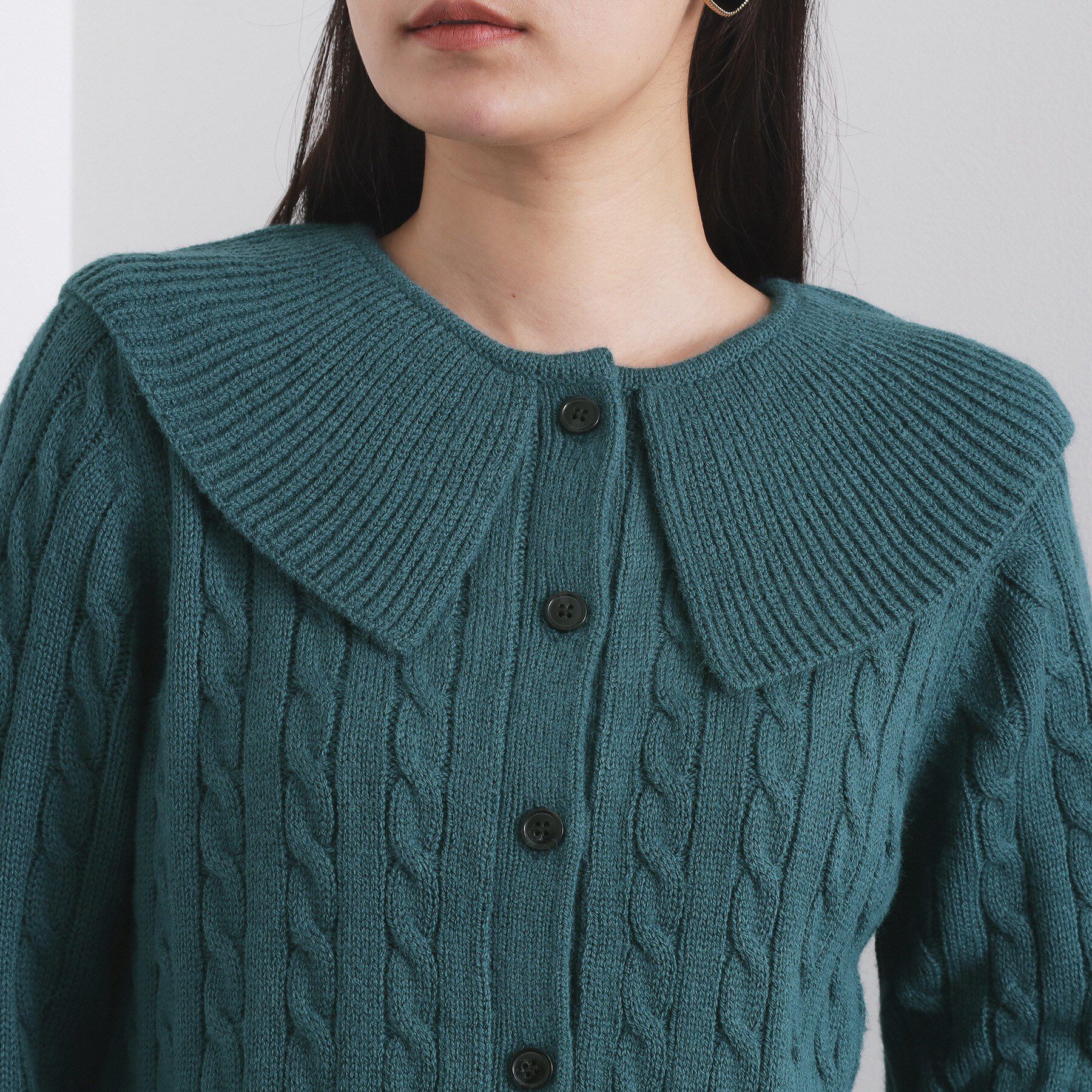 OPAQUE.CLIP「ビック襟ケーブルニット【洗濯機OK／抗ピル】」|ニット・セーター|