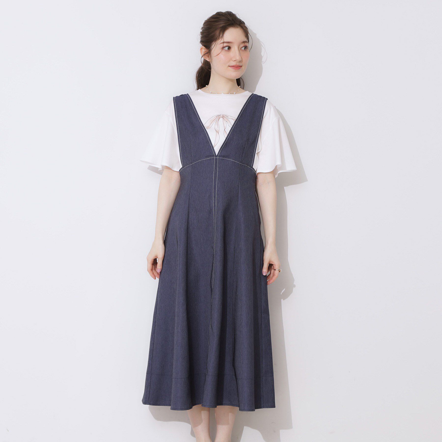 Couture broach「デニムライク肩リボンワンピース」|ワンピース|