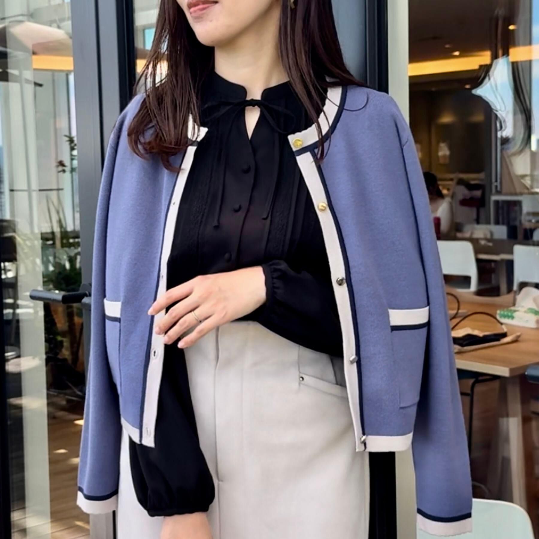 Couture broach「【高見え・通勤・大人可愛い】配色総針スカラカーディガン」|カーディガン|