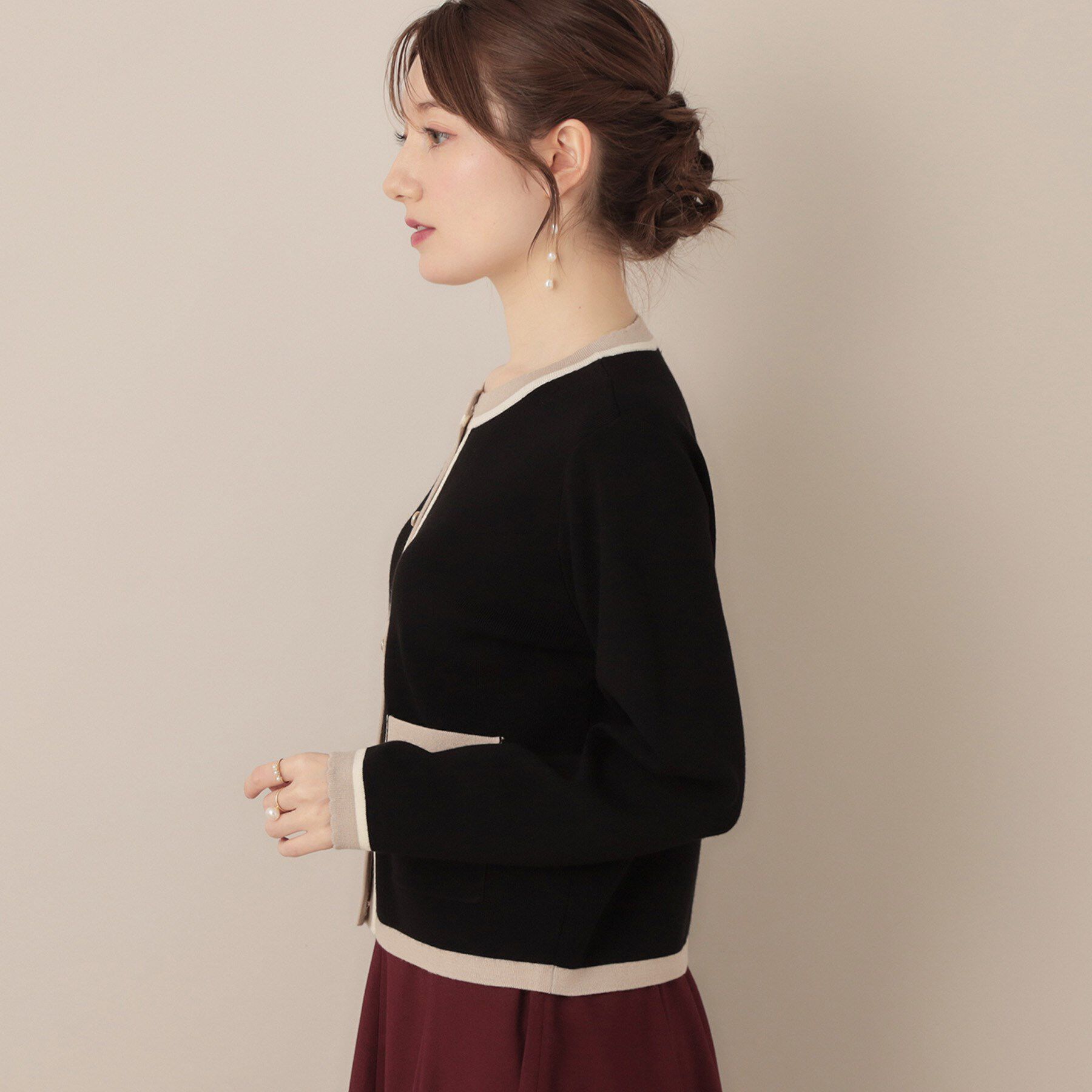 Couture broach「【高見え・通勤・大人可愛い】配色総針スカラカーディガン」|カーディガン|