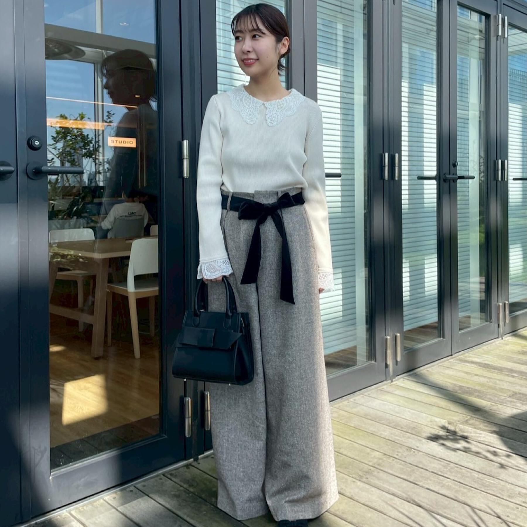 Couture broach「【着映え・フェミニン・通勤】レース衿カフス付きリブニット」|ニット・セーター|