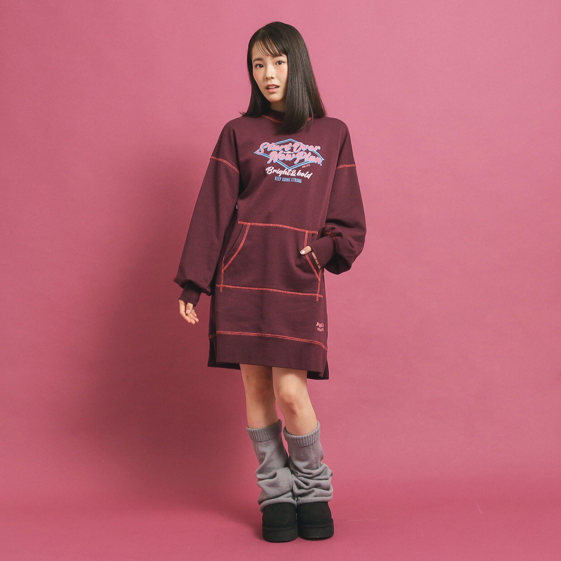 PINK-latte「オールドロゴチュニックワンピース」|ワンピース|ボルドー(064)