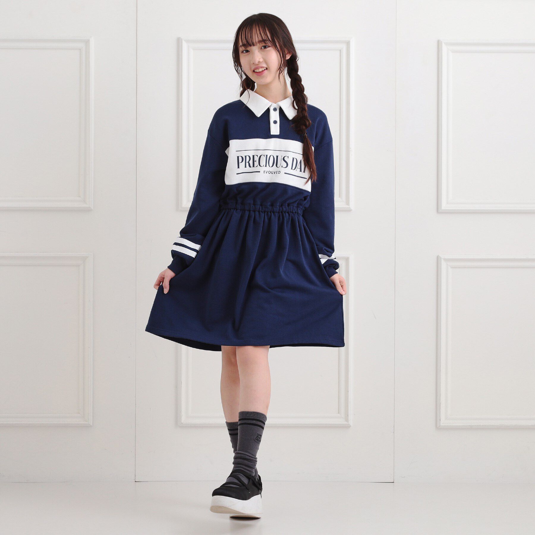 PINK-latte「ミニ裏エリ付きドロストワンピース」|ワンピース|