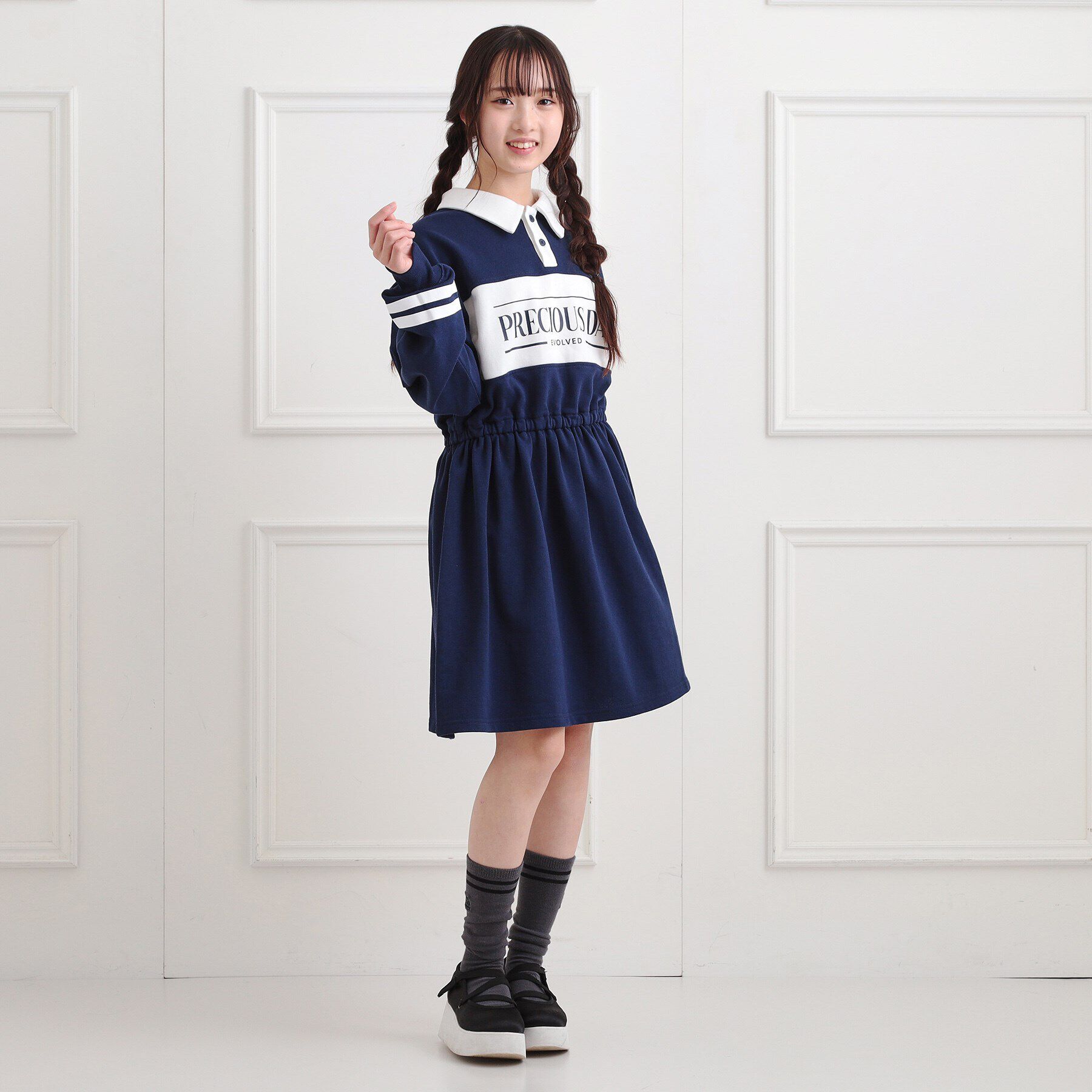 PINK-latte「ミニ裏エリ付きドロストワンピース」|ワンピース|