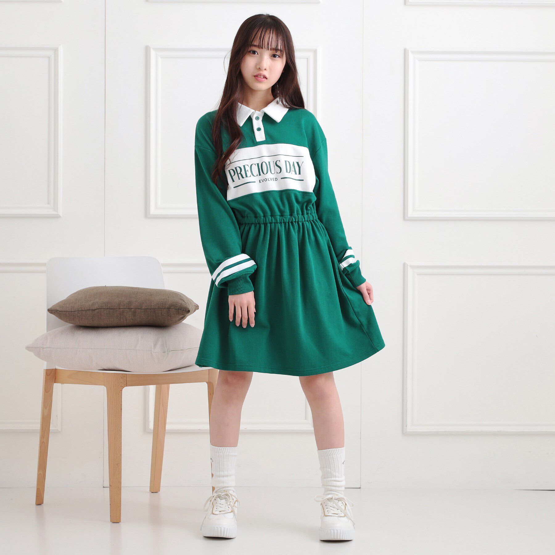 PINK-latte「ミニ裏エリ付きドロストワンピース」|ワンピース|