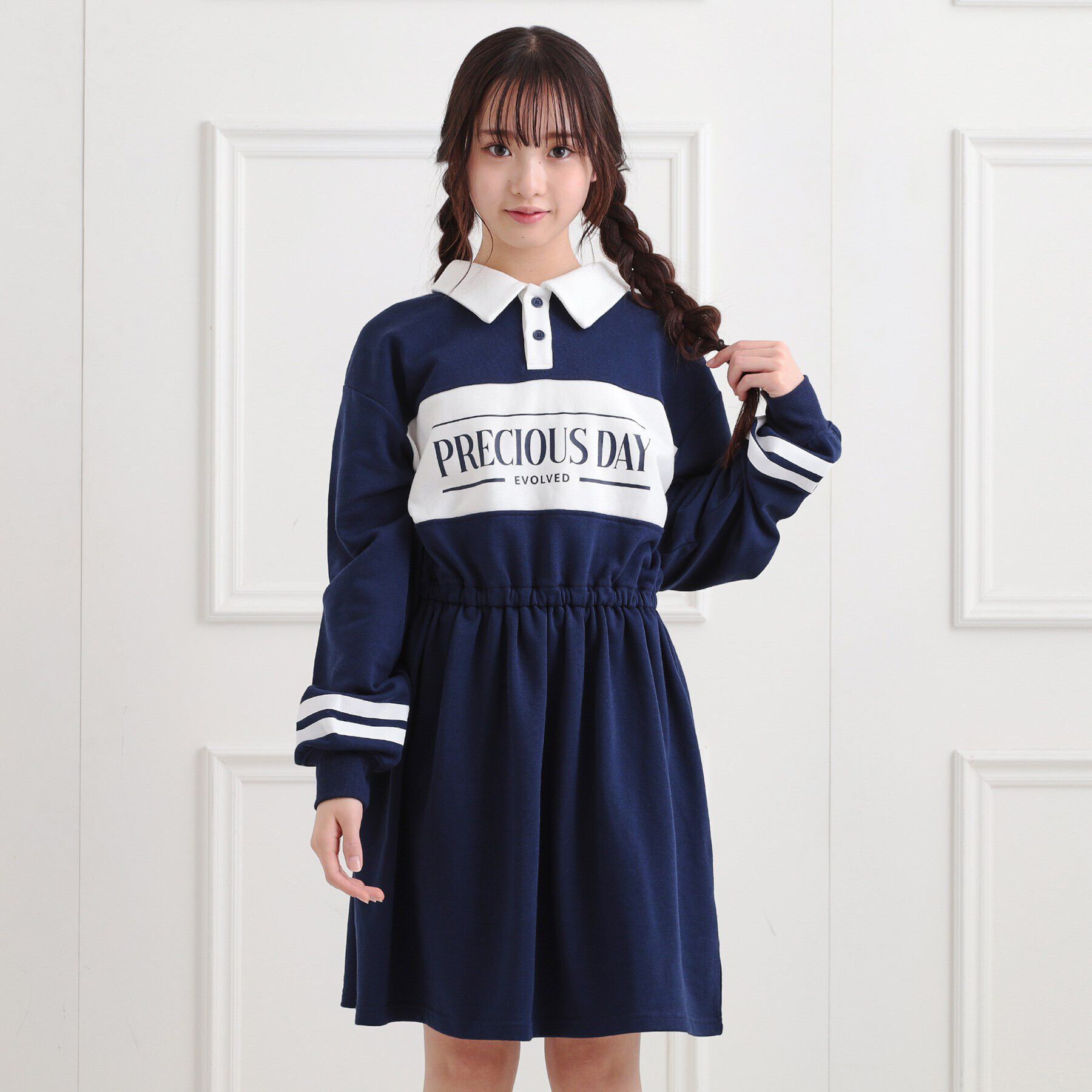 PINK-latte「ミニ裏エリ付きドロストワンピース」|ワンピース|ネイビー(094)