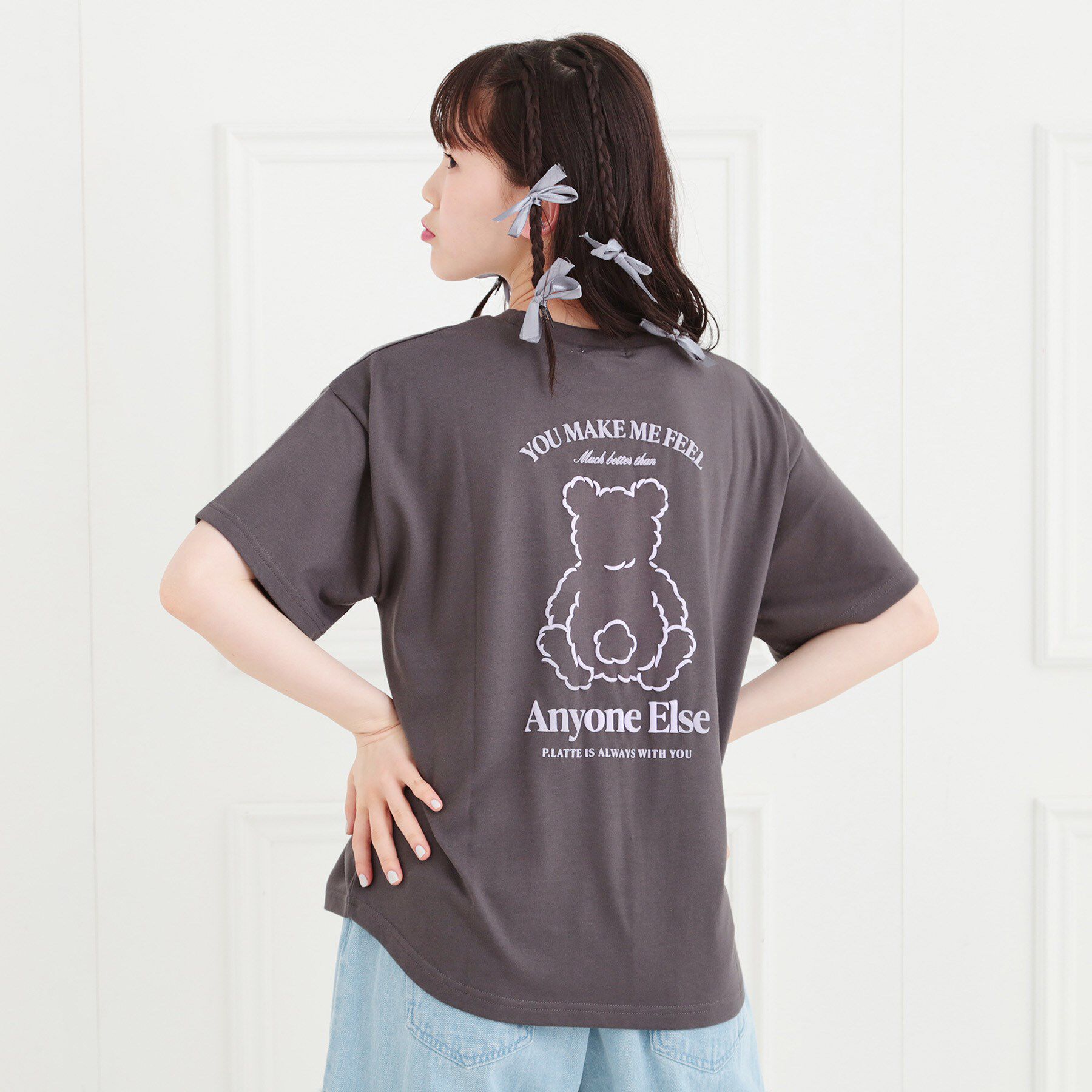 PINK-latte「くまちゃんTシャツ」|Tシャツ・カットソー|チャコールグレー(0